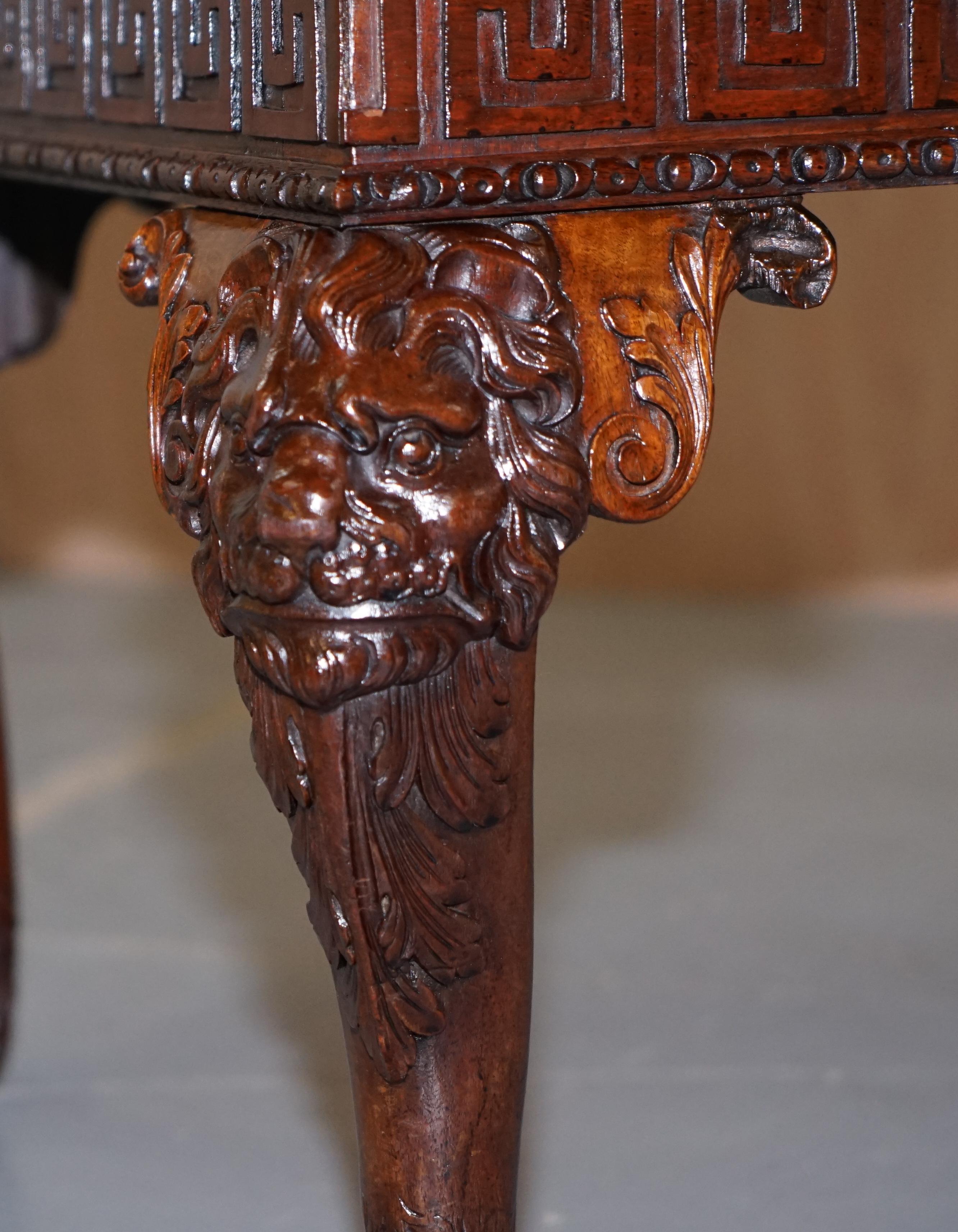 19th Century Carved Georgian Irish Lion Head & Hairy Paw Feet Ornate Table Flamed Mahogany