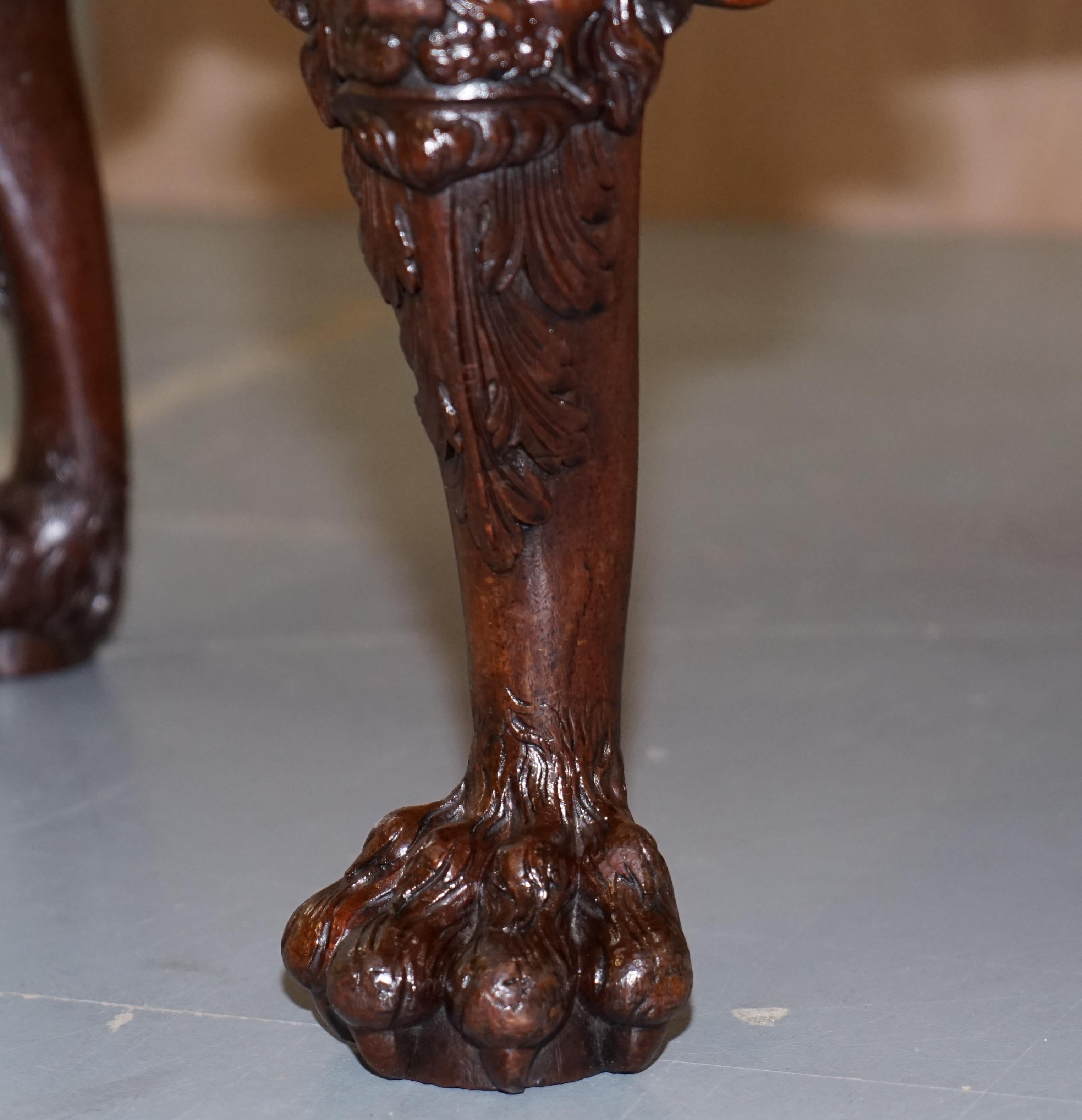 Carved Georgian Irish Lion Head & Hairy Paw Feet Ornate Table Flamed Mahogany 2