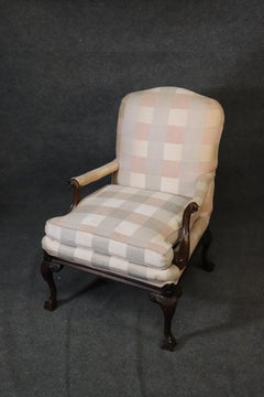 Carved Georgian Mahogany Ball and Claw Bergere Chair and Matching Ottoman