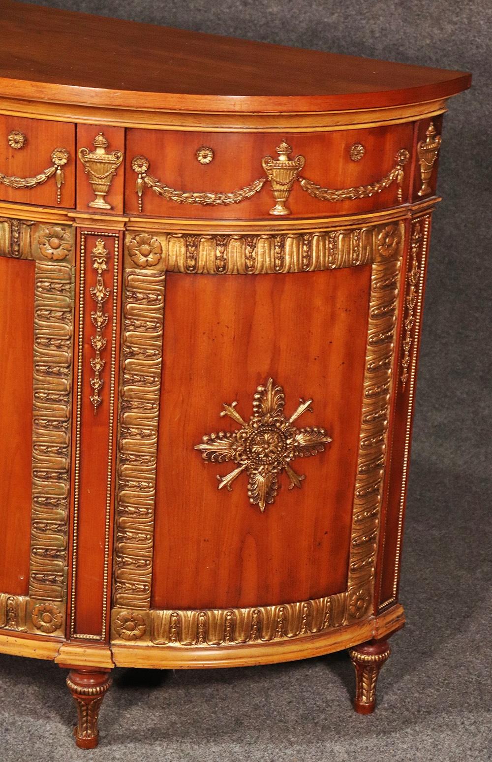 Adam Style Carved and Gilded John Widdicomb Walnut Demilune Commode