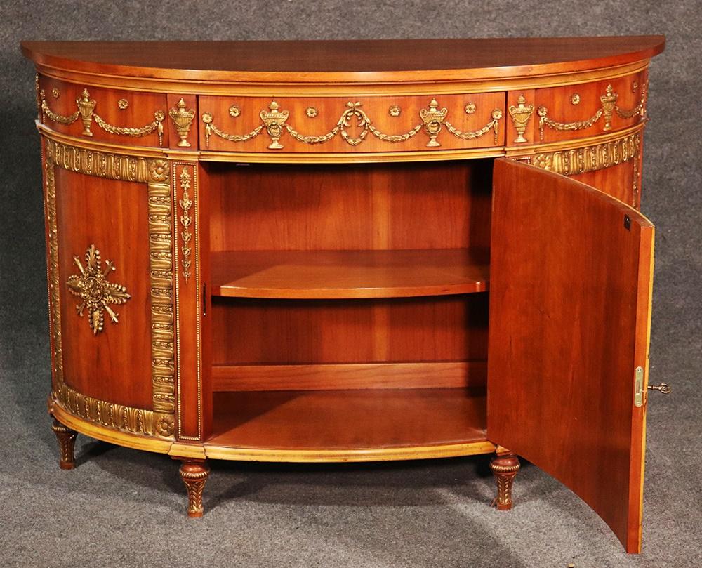 Carved and Gilded John Widdicomb Walnut Demilune Commode In Good Condition In Swedesboro, NJ
