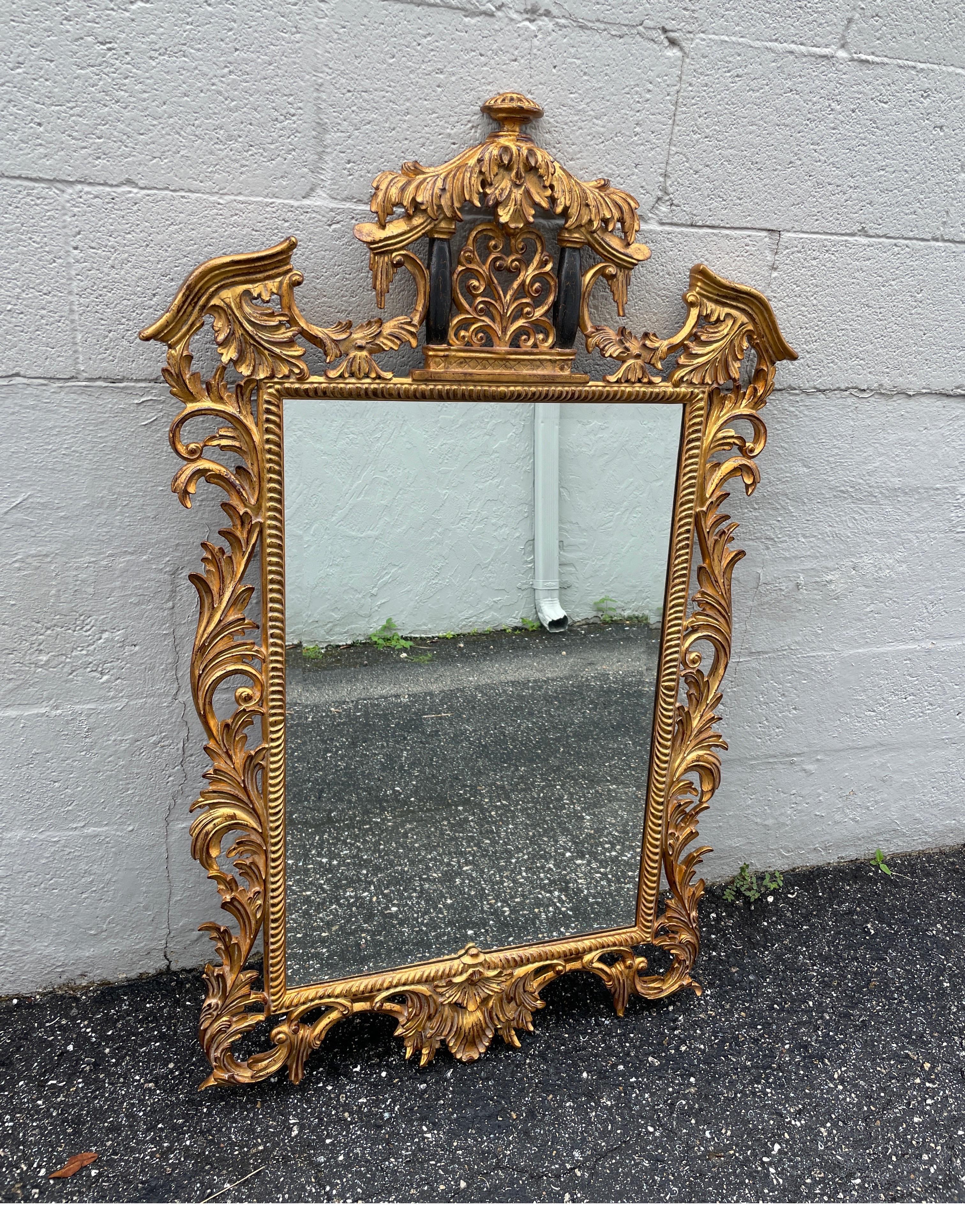 Chinoiserie Carved & Gilded Pagoda Style Mirror by Dauphine Mirror Co.