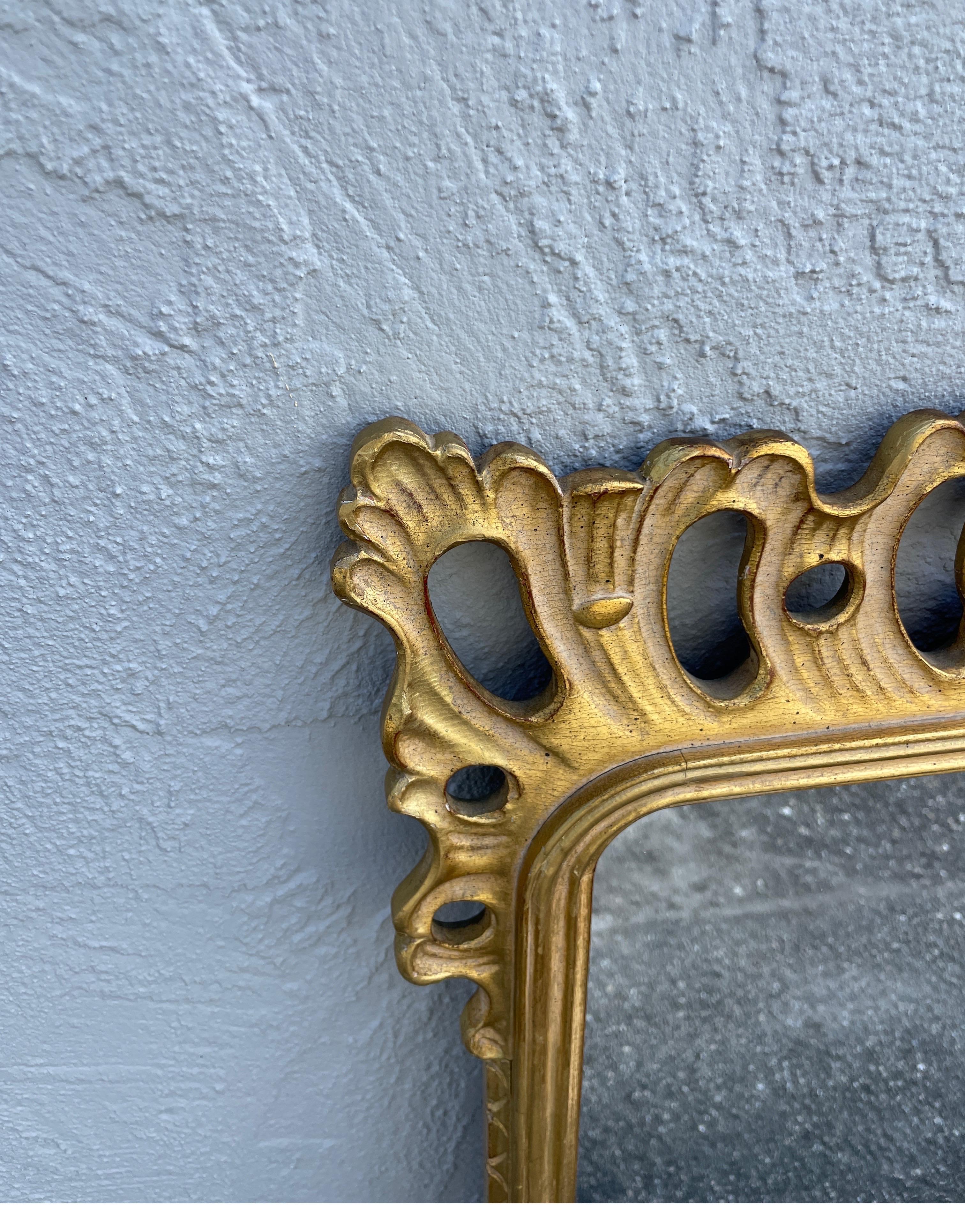  Carved & Gilded Pierced Italian Mirror In Good Condition For Sale In West Palm Beach, FL