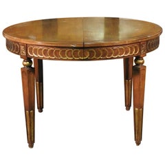 Carved Gilded Walnut French Louis XVI Directoire Style Round Dining Table
