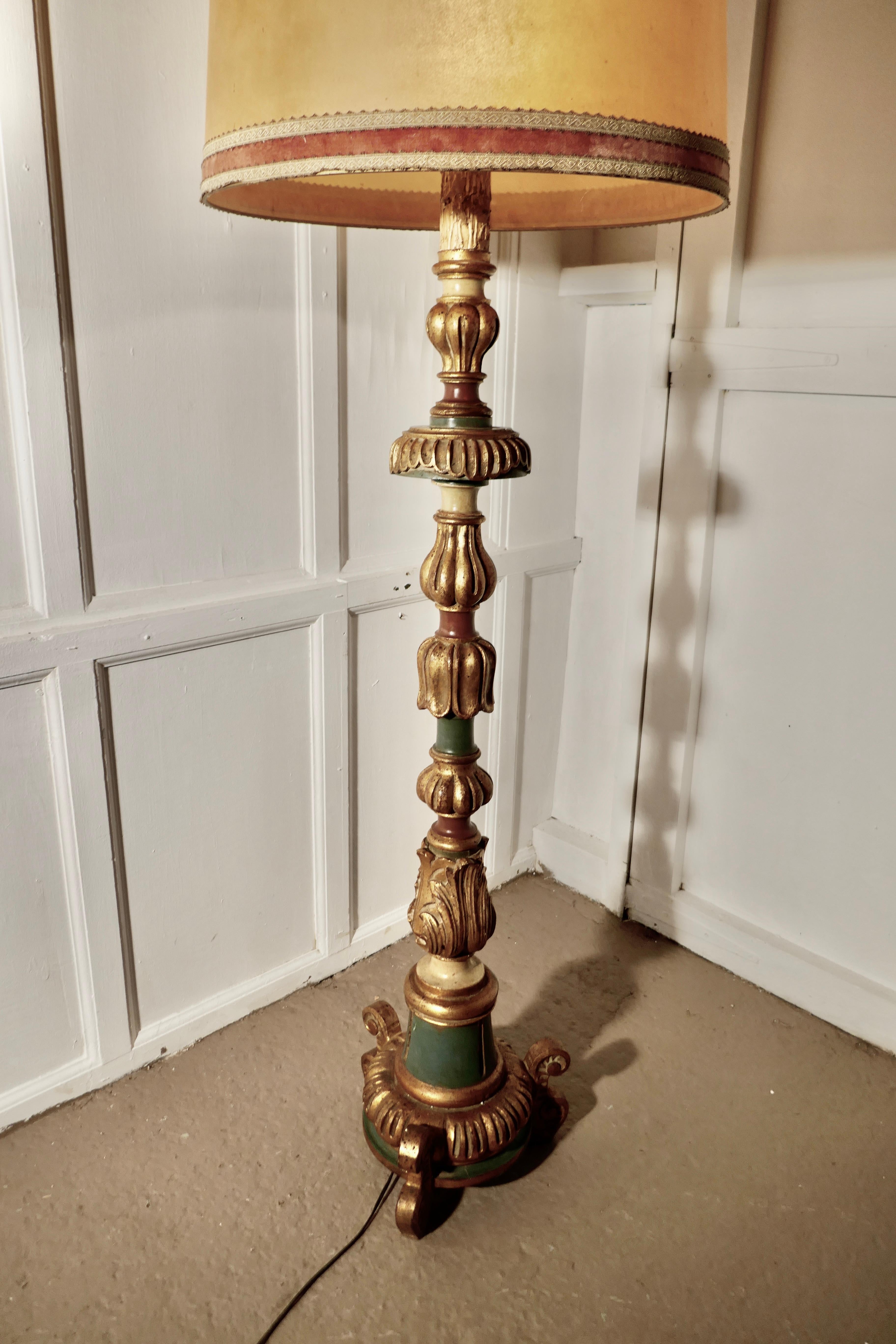 Baroque Revival Carved Gilt and Painted Baroque Floor Lamp