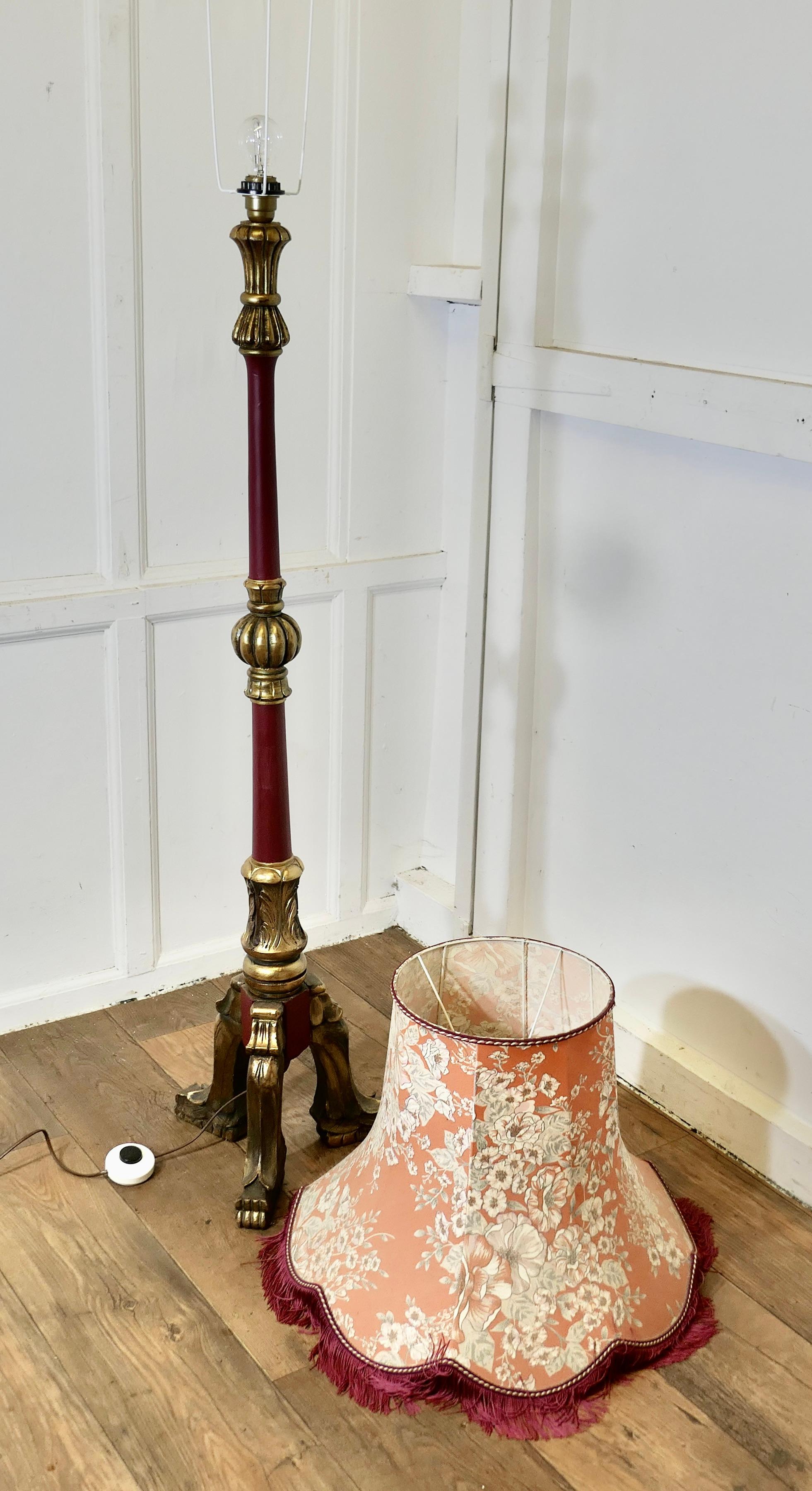 Pine Carved Gilt and Painted Baroque Floor Lamp  This is a very decorative piece For Sale
