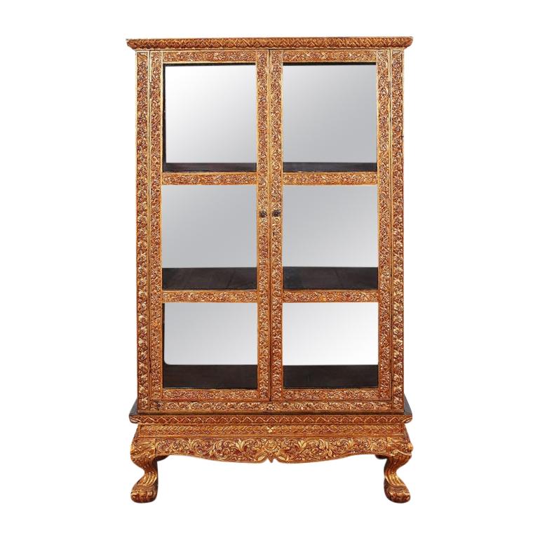 Carved Gilt Asian Vitrine For Sale at 1stdibs