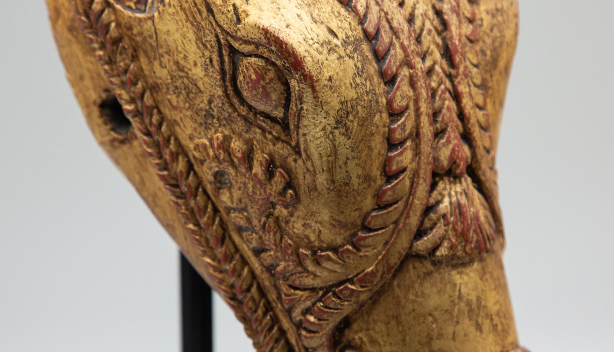 Hand-Carved Carved Gilt Horse Head on Stand