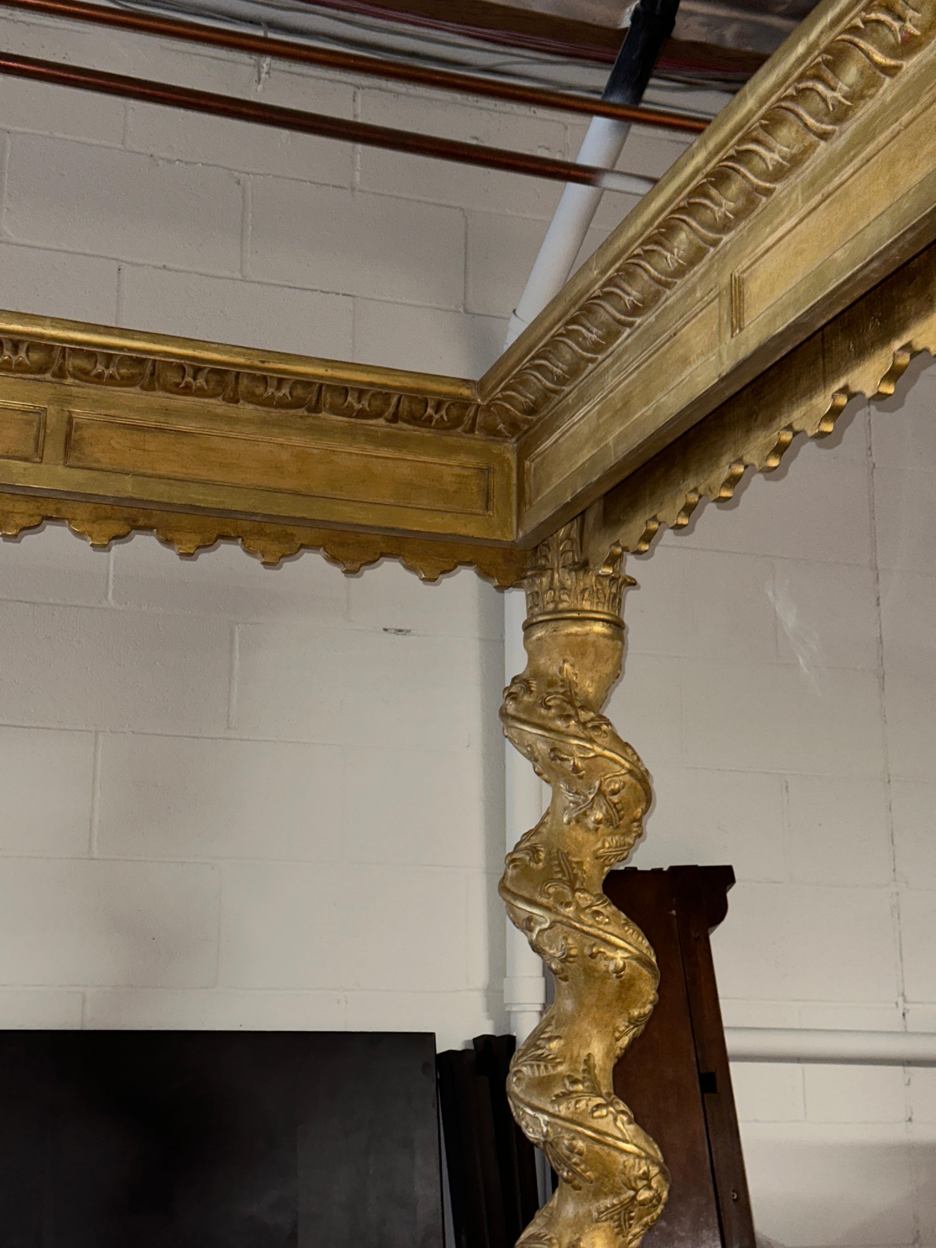 Carved Gilt Italian 4 Poster Canopy Bed 7