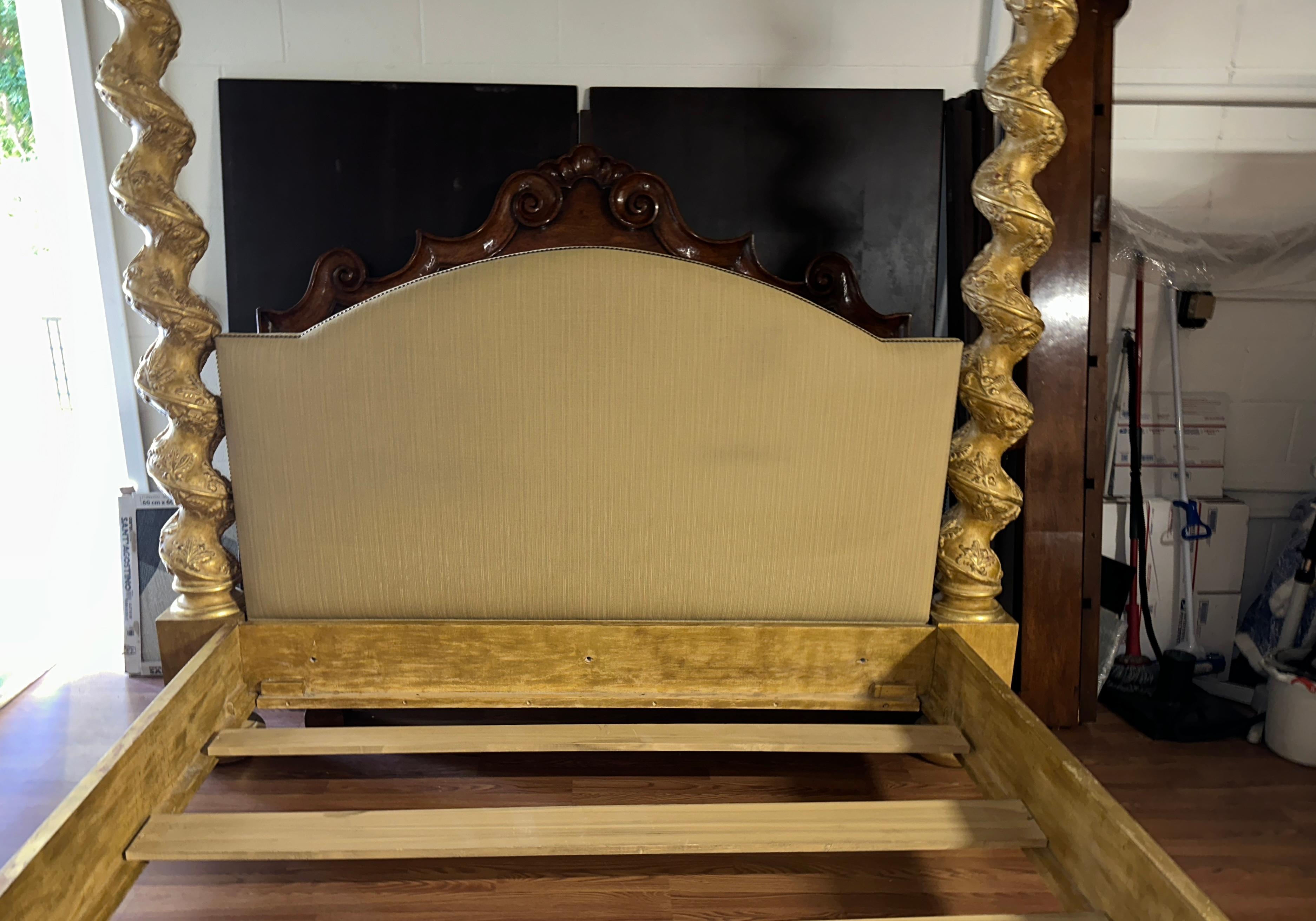 Carved Gilt Italian 4 Poster Canopy Bed 10