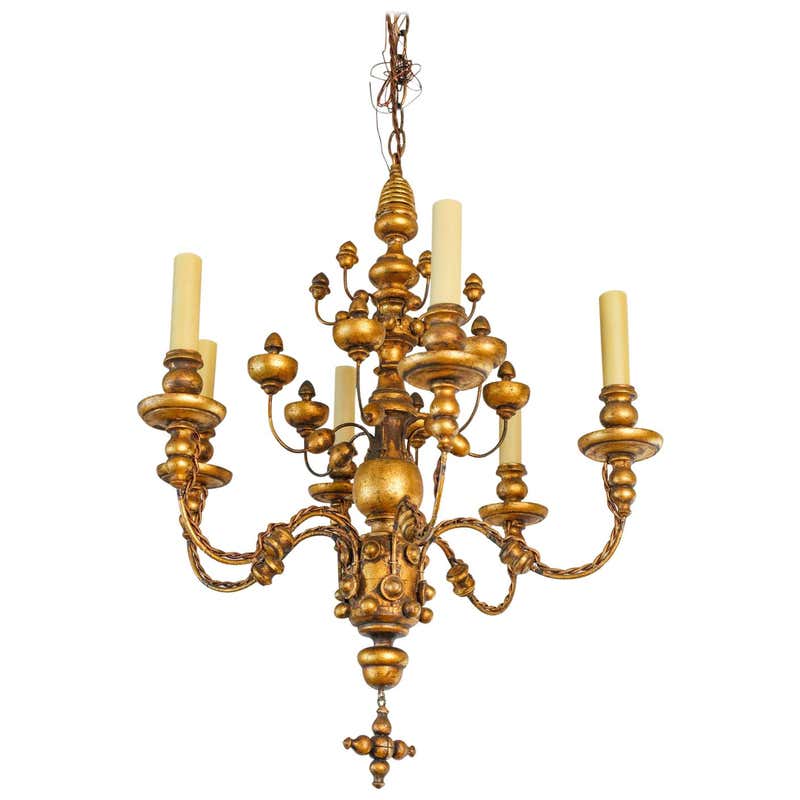 Mediteranean Style Italian Painted and Parcel Gilt Wood 12-Light ...