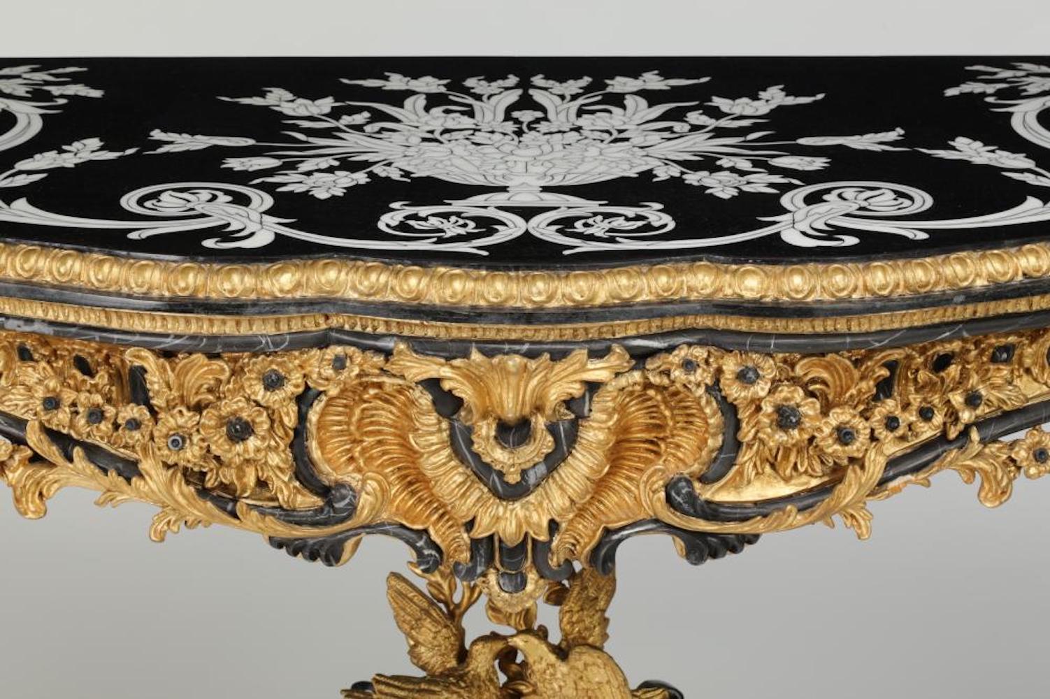 20th Century Carved Gilt Italian Rococo Style Marble-Top Console For Sale