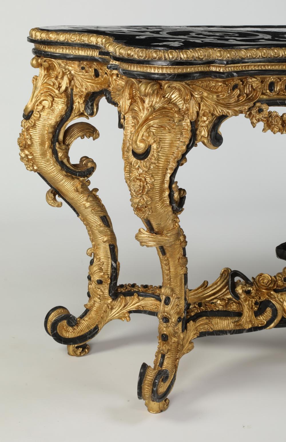 Carved Gilt Italian Rococo Style Marble-Top Console For Sale 2