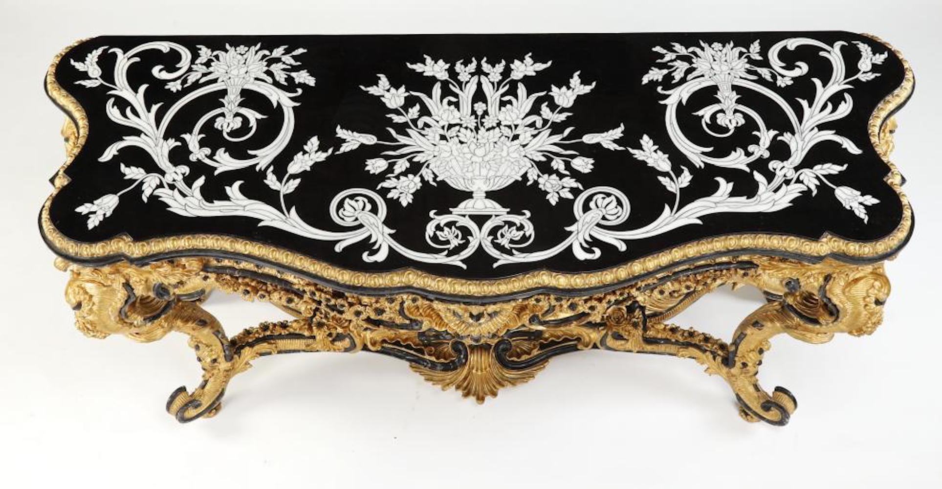 Carved Gilt Italian Rococo Style Marble-Top Console For Sale 3