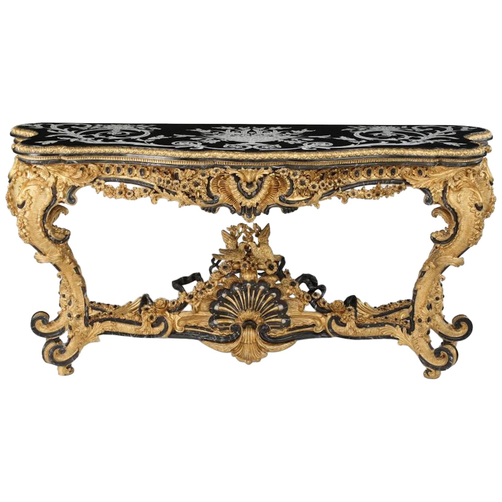 Carved Gilt Italian Rococo Style Marble-Top Console For Sale