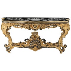Carved Gilt Italian Rococo Style Marble-Top Console