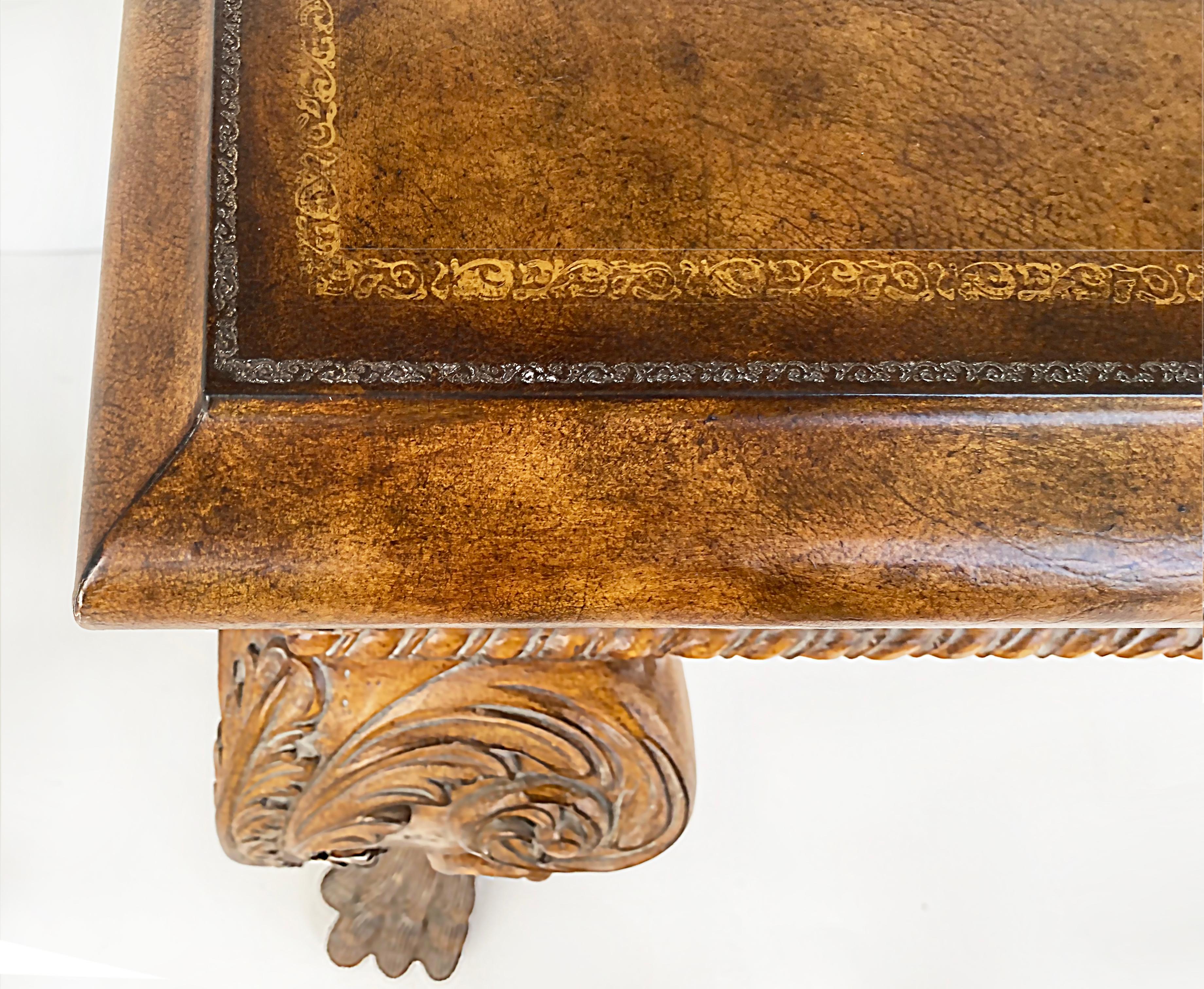 Carved Gilt Leather Writing Desk with Hairy Paw Feet, Maitland-Smith Attributed 5