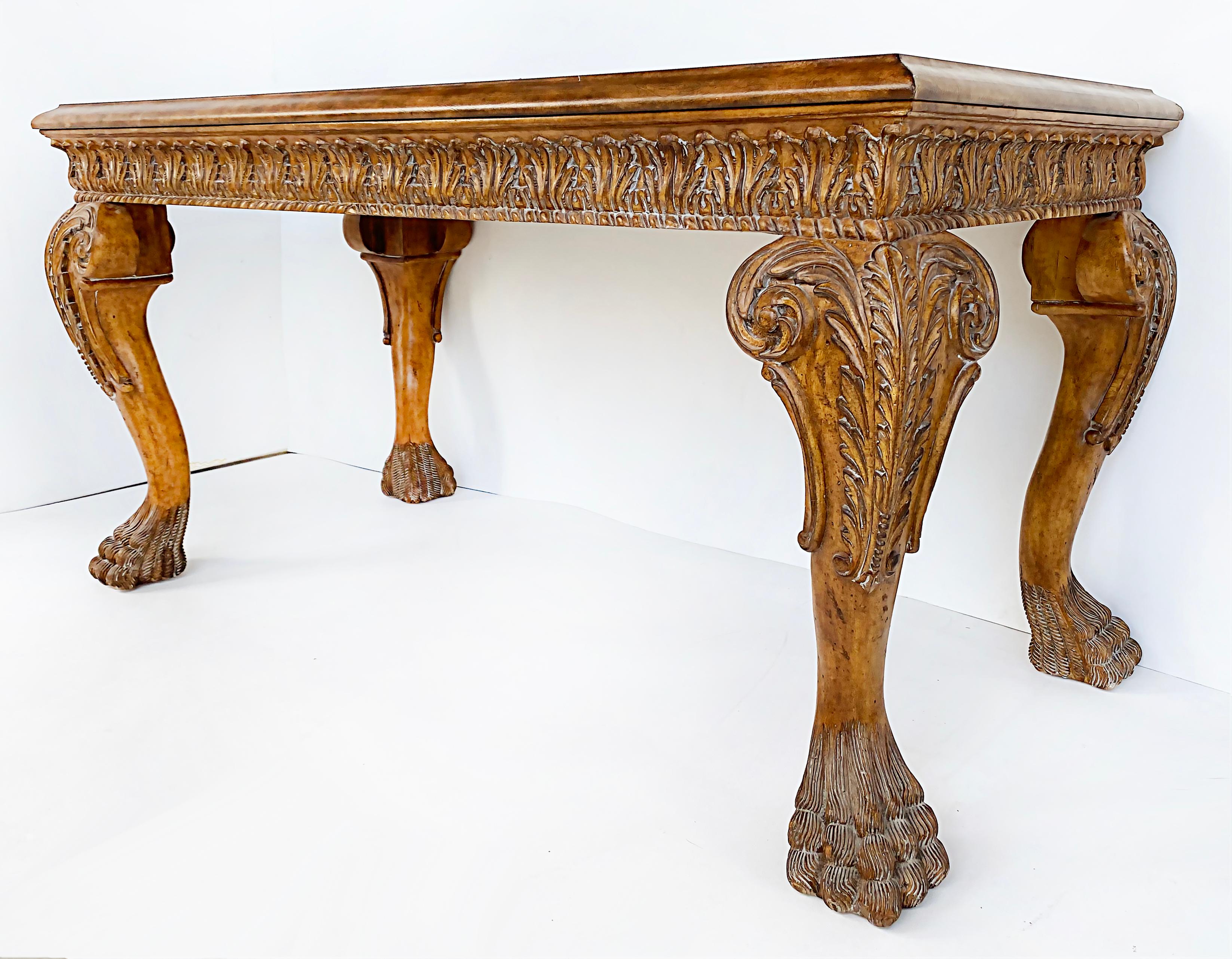 Carved Gilt Leather Writing Desk with Hairy Paw Feet, Maitland-Smith Attributed 8