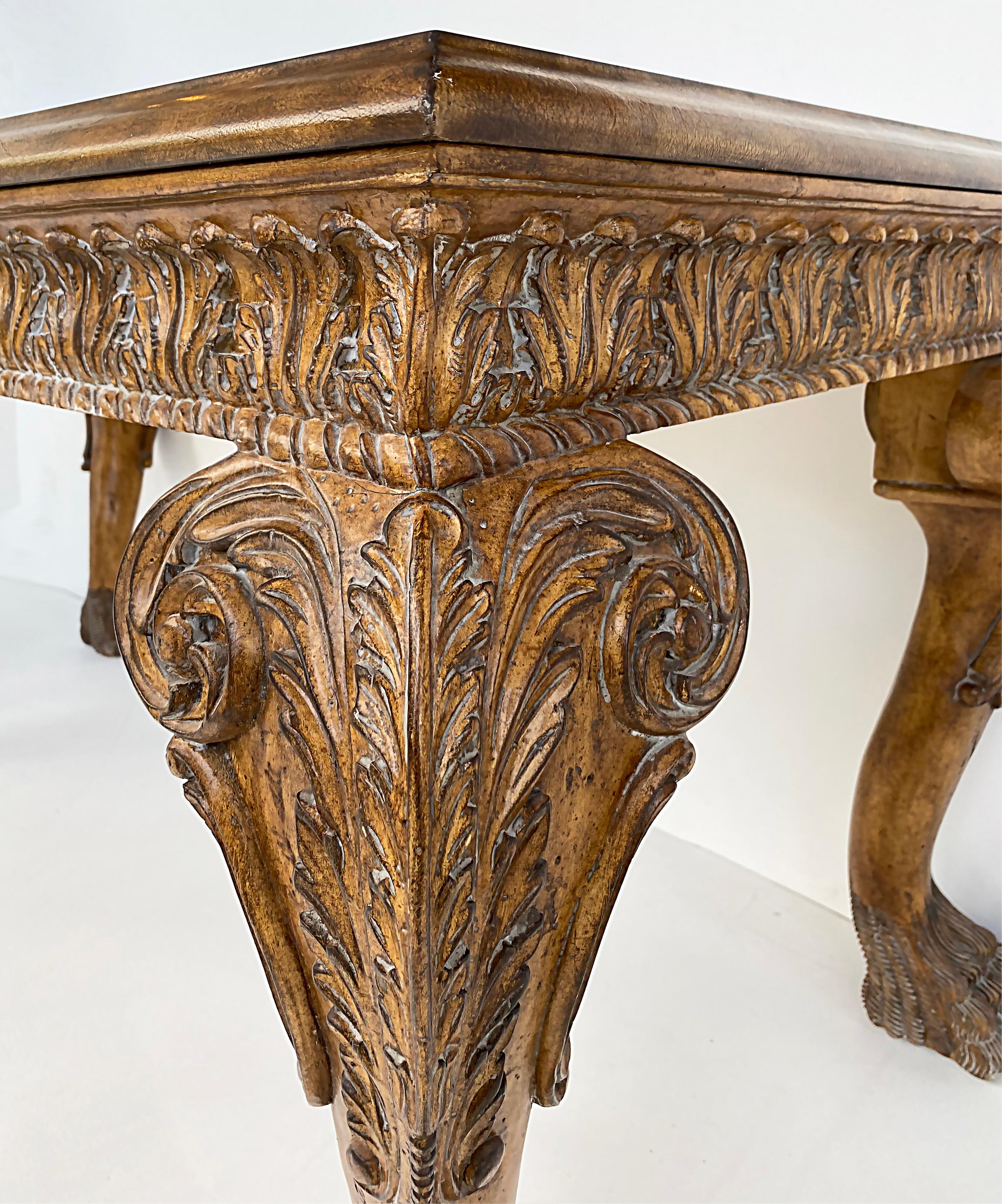 Carved Gilt Leather Writing Desk with Hairy Paw Feet, Maitland-Smith Attributed 9