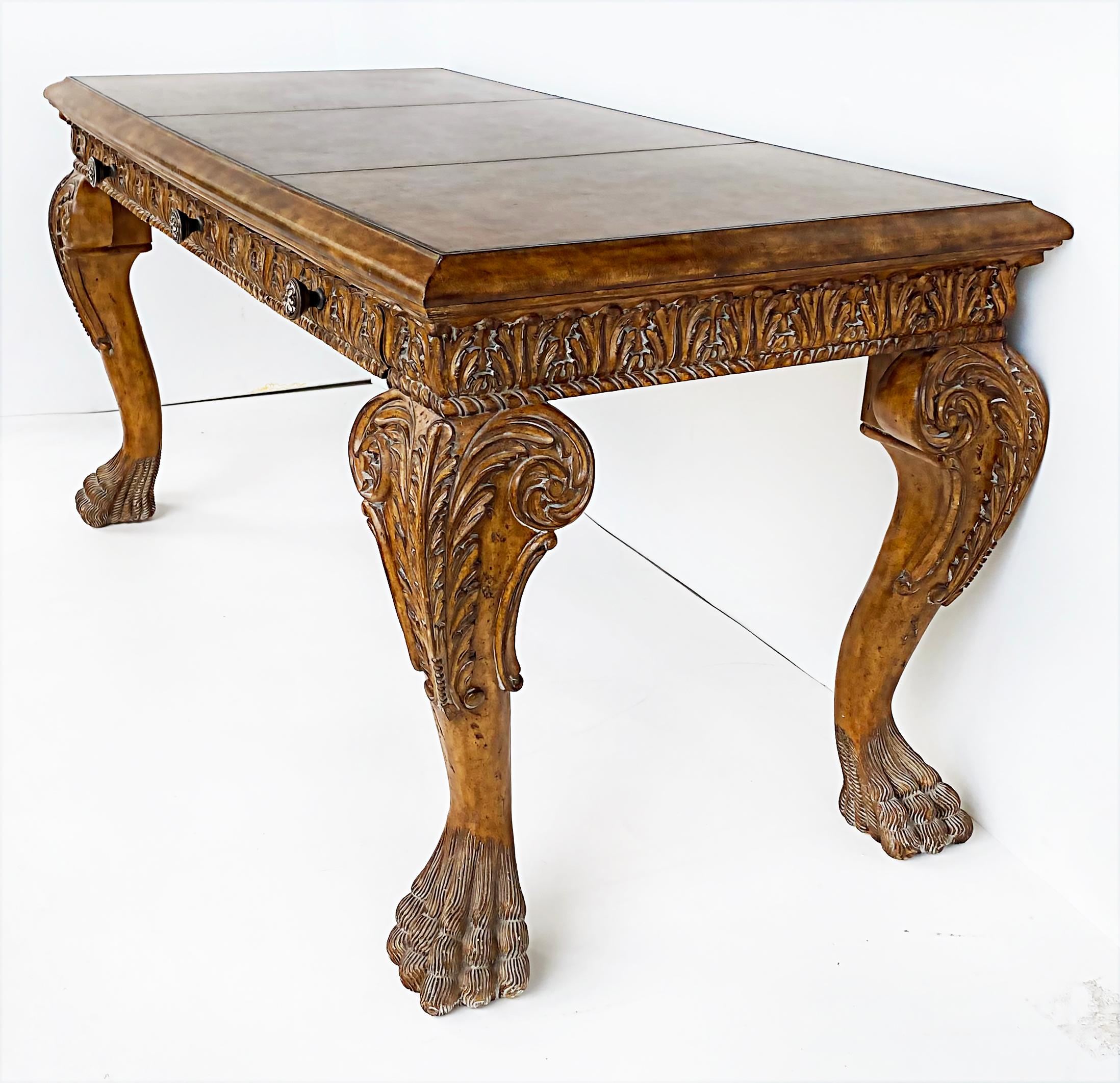 Carved Gilt Leather Writing Desk with Hairy Paw Feet, Maitland-Smith Attributed 11