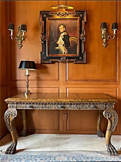Carved Gilt Leather Writing Desk with Hairy Paw Feet, Maitland-Smith Attributed