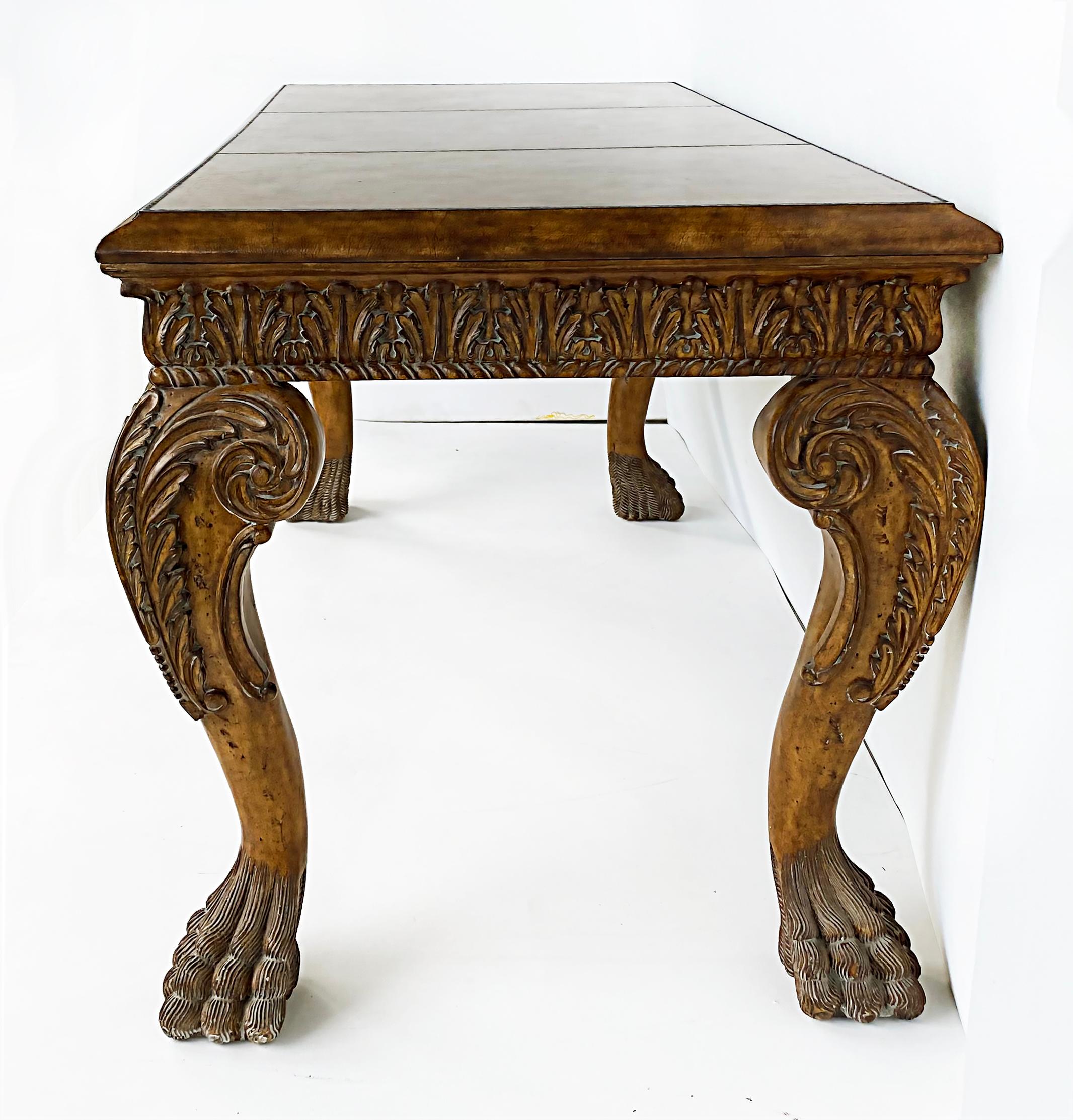 Carved Gilt Leather Writing Desk with Hairy Paw Feet, Maitland-Smith Attributed 2
