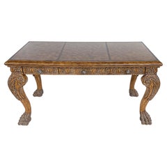 Carved Gilt Leather Writing Desk with Hairy Paw Feet, Maitland-Smith Attributed