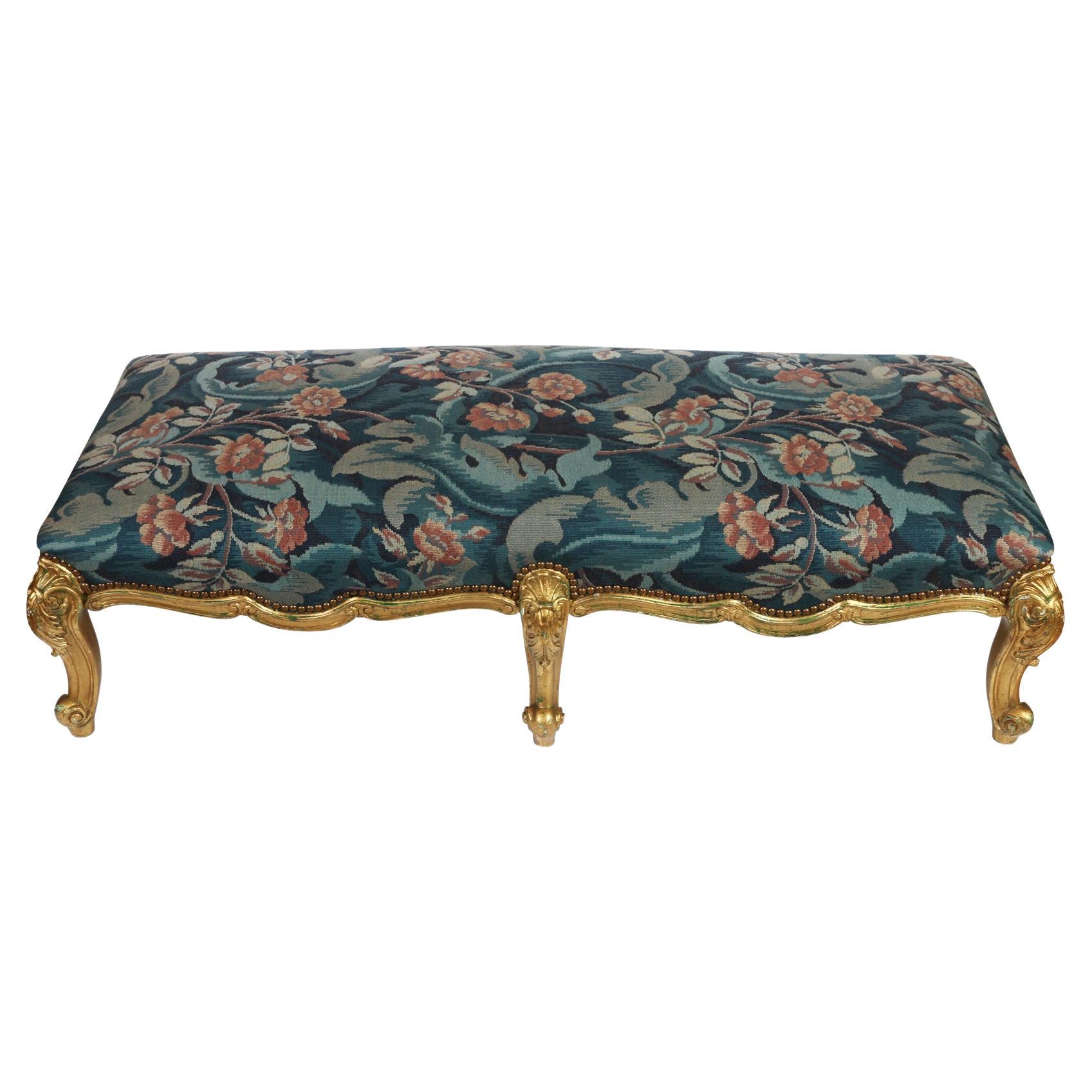 Carved Gilt Oversized Ottoman with Tapestry in Louis XV Style For Sale