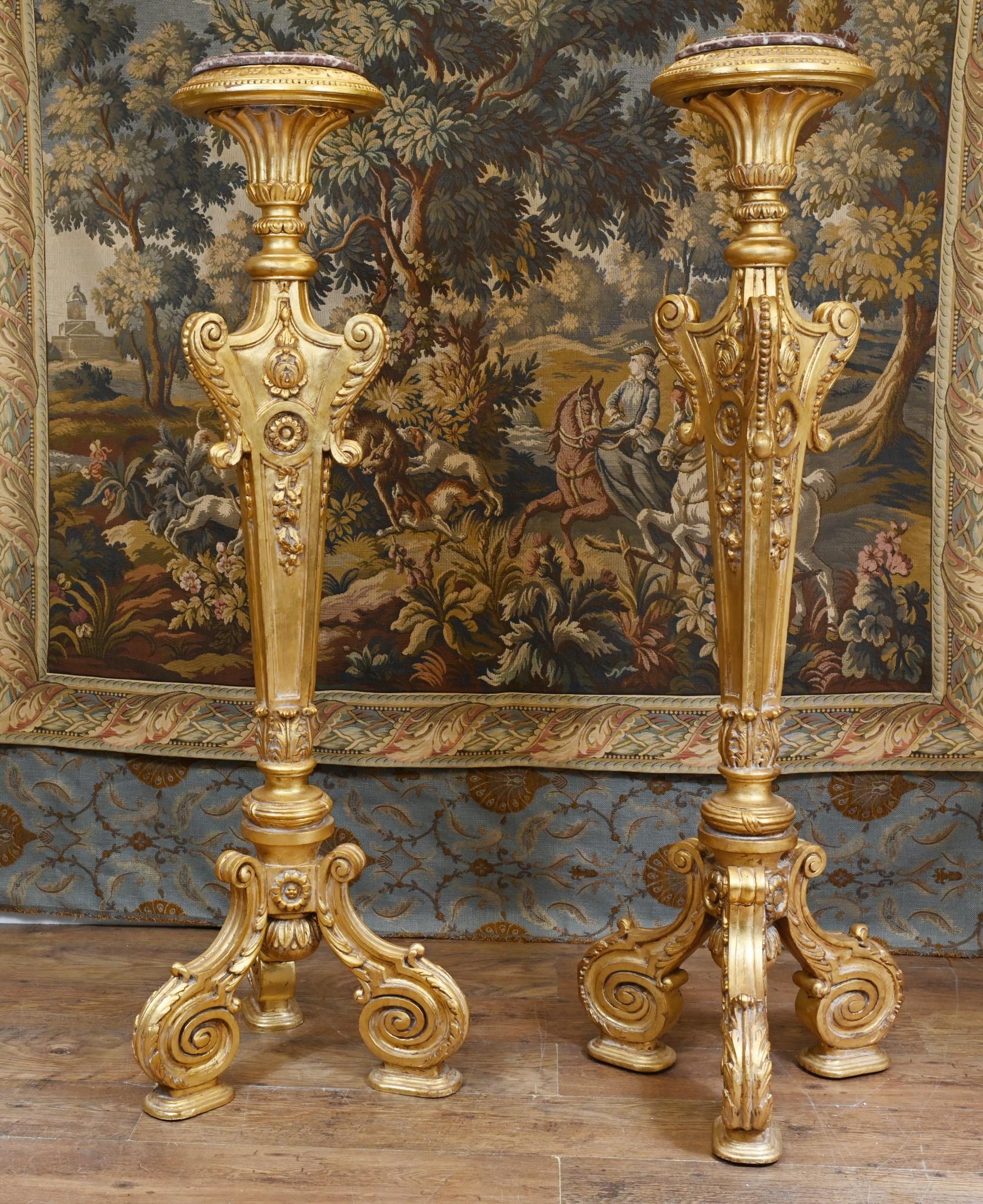 Carved Gilt Pedestal Stands Tables - French Rococo In Good Condition For Sale In Potters Bar, GB