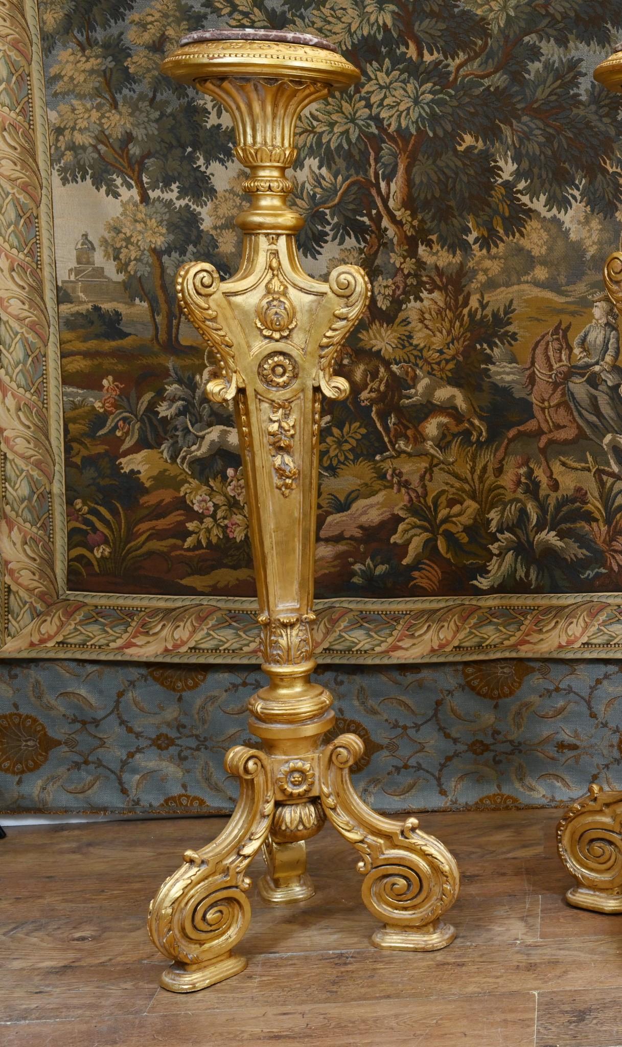 Late 20th Century Carved Gilt Pedestal Stands Tables - French Rococo For Sale