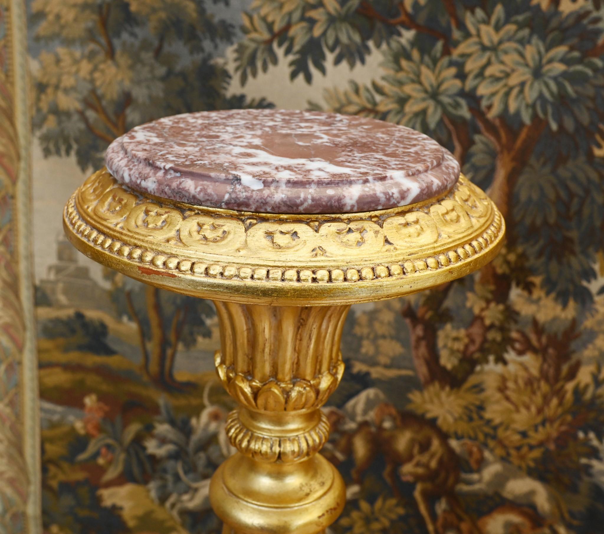 Giltwood Carved Gilt Pedestal Stands Tables - French Rococo For Sale