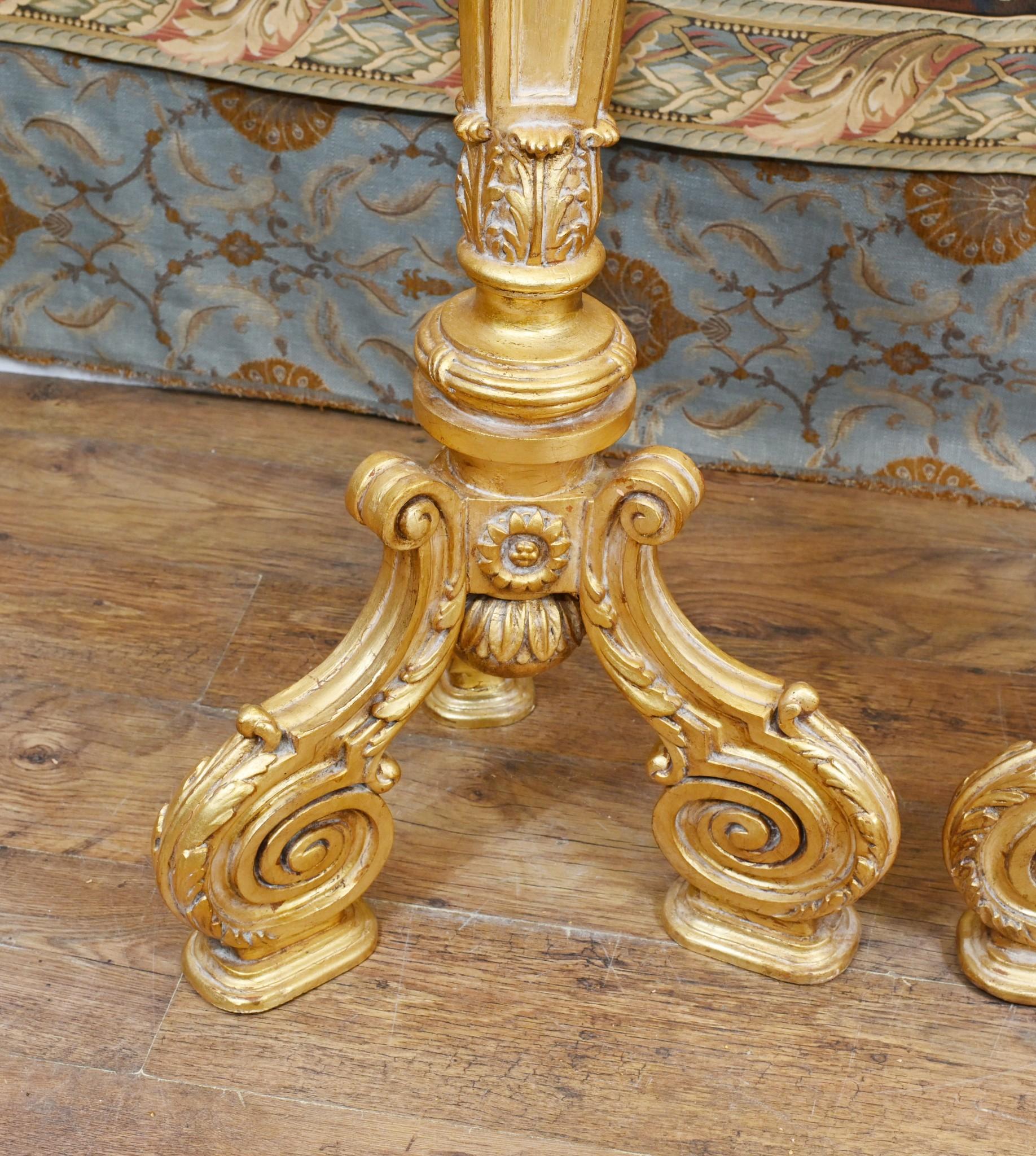 Carved Gilt Pedestal Stands Tables - French Rococo For Sale 2