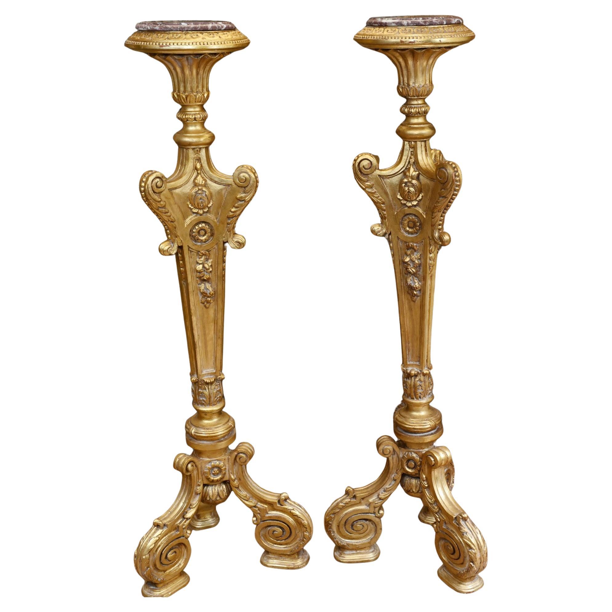 Carved Gilt Pedestal Stands Tables - French Rococo