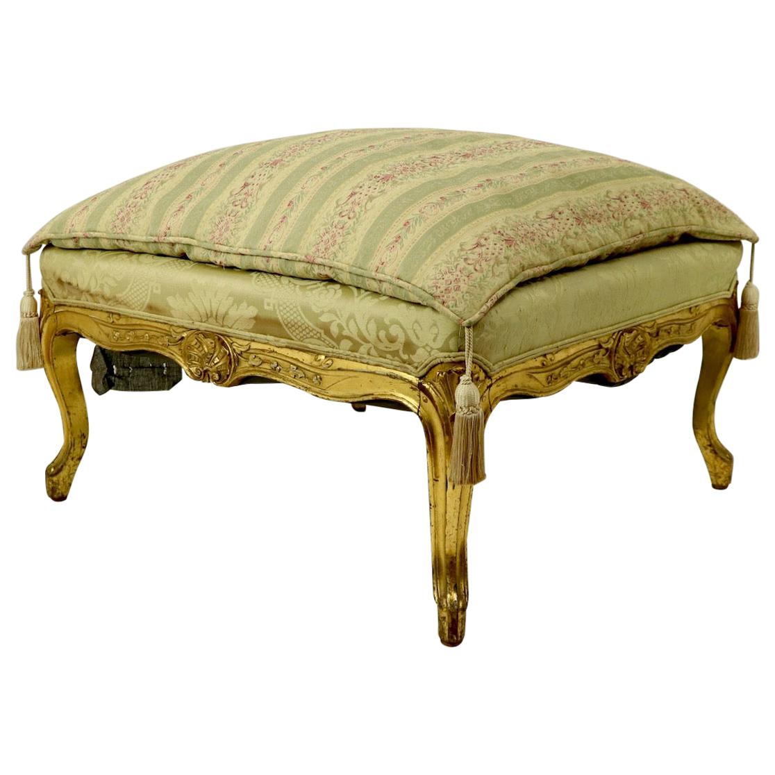 Carved Gilt Stool Ottoman Footrest Louis XV Style