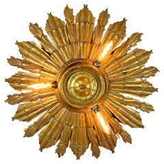 Carved Gold Gilt Wood Church Sunburst Light, circa 1920