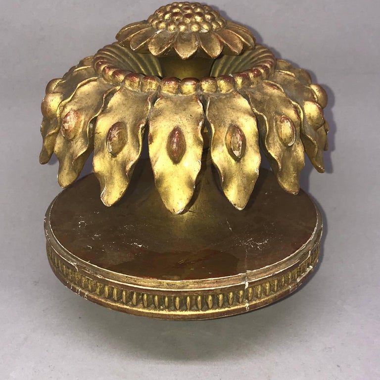 Carved GiltWood Sunflower Finial Ornament For Sale at 1stDibs