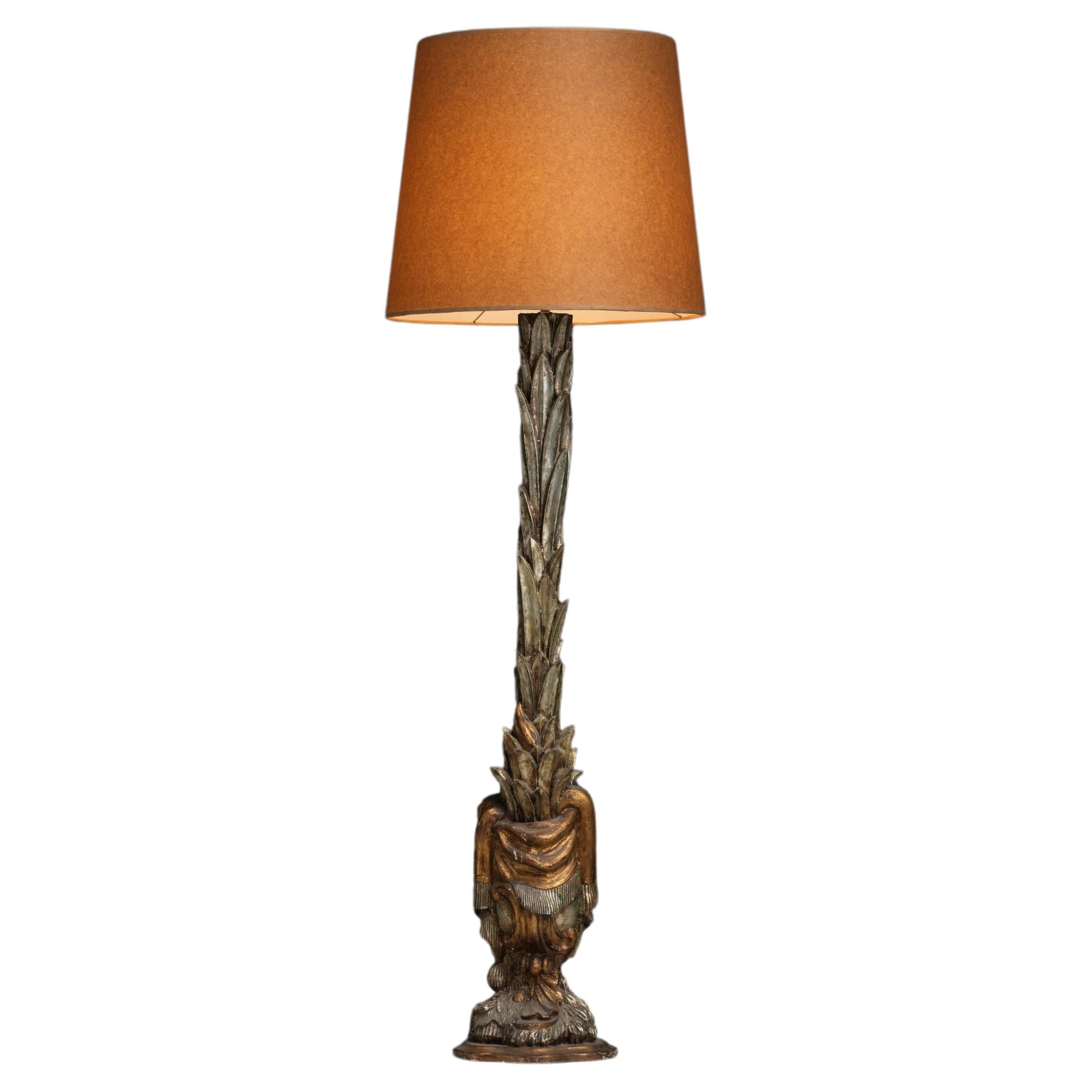 Carved Gilt Wood Floor Lamp, Italy circa 1950