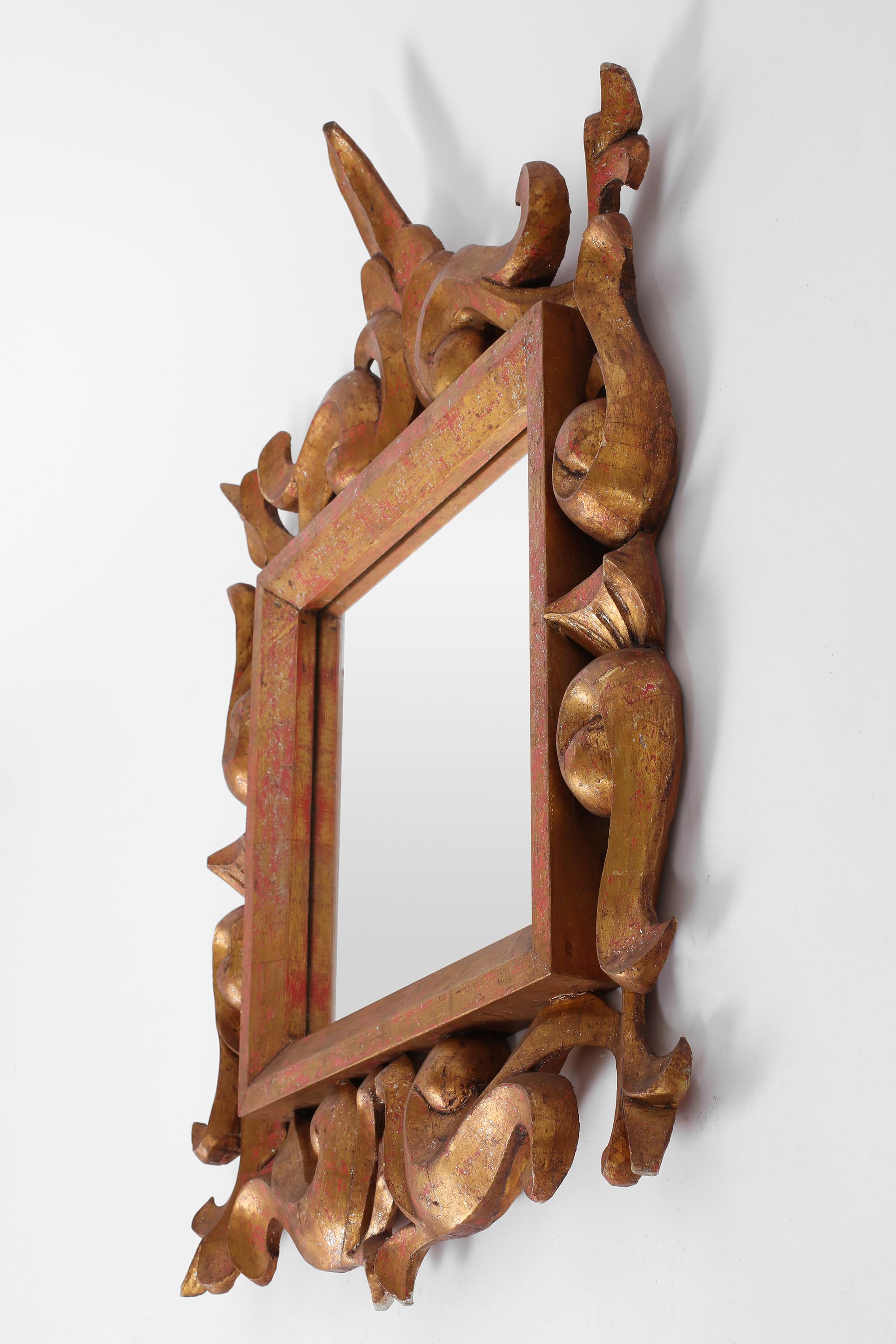 Rococo Carved Gilt Wood Florentine Style Mirror, French c. 1940s