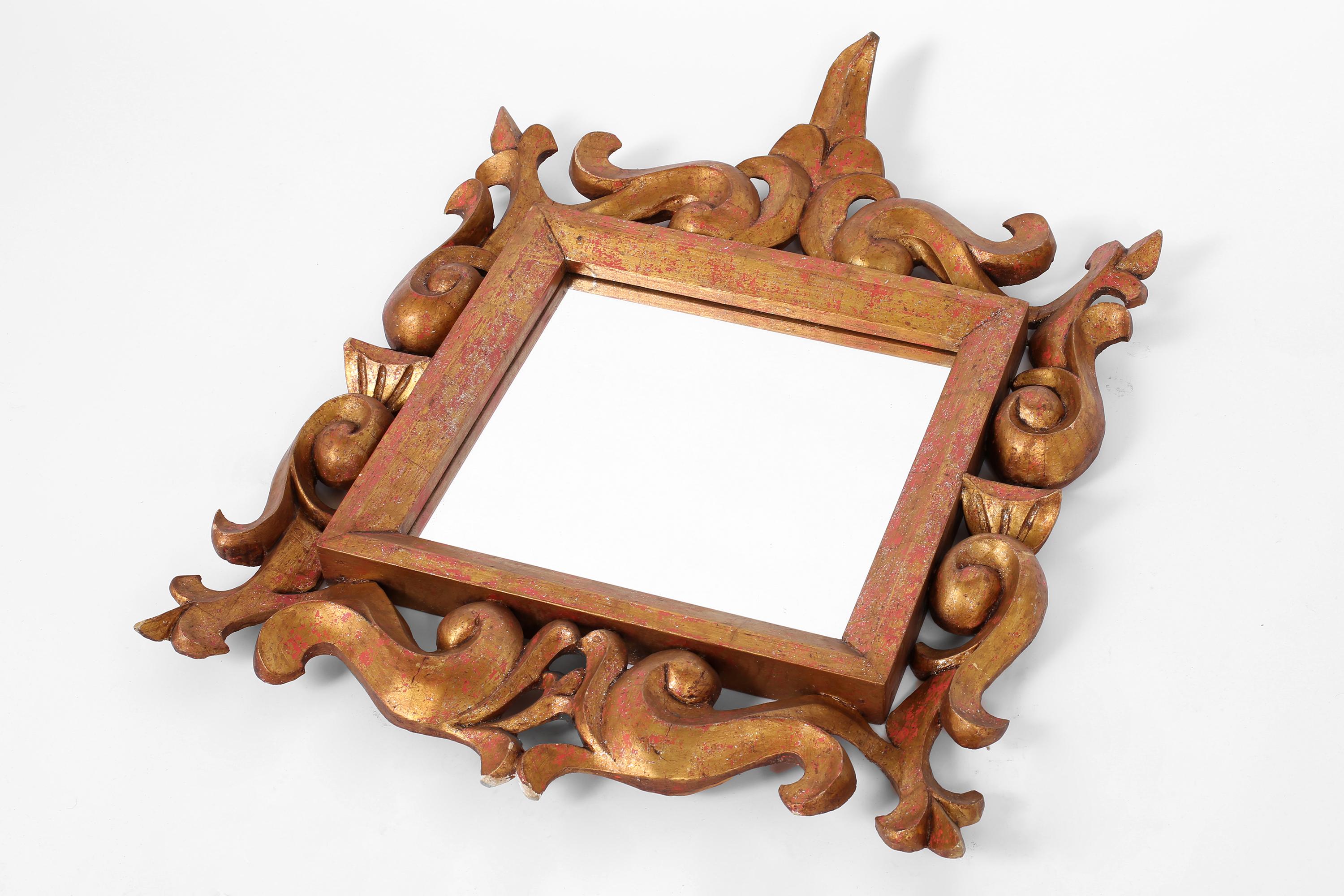Carved Gilt Wood Florentine Style Mirror, French c. 1940s In Good Condition In London, GB
