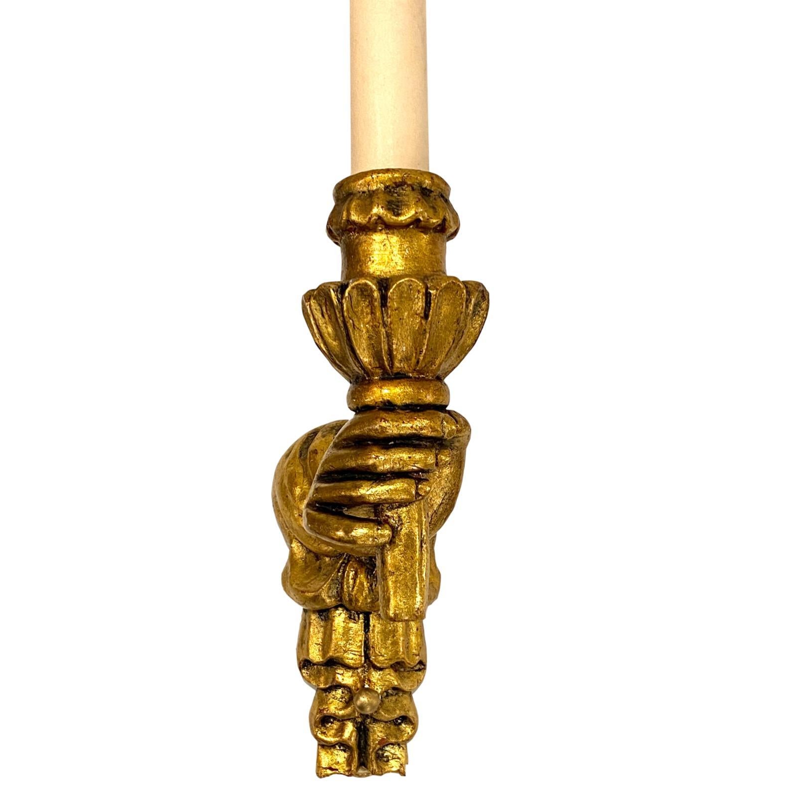 Hand-Carved Carved and Giltwood Hand Sconces For Sale