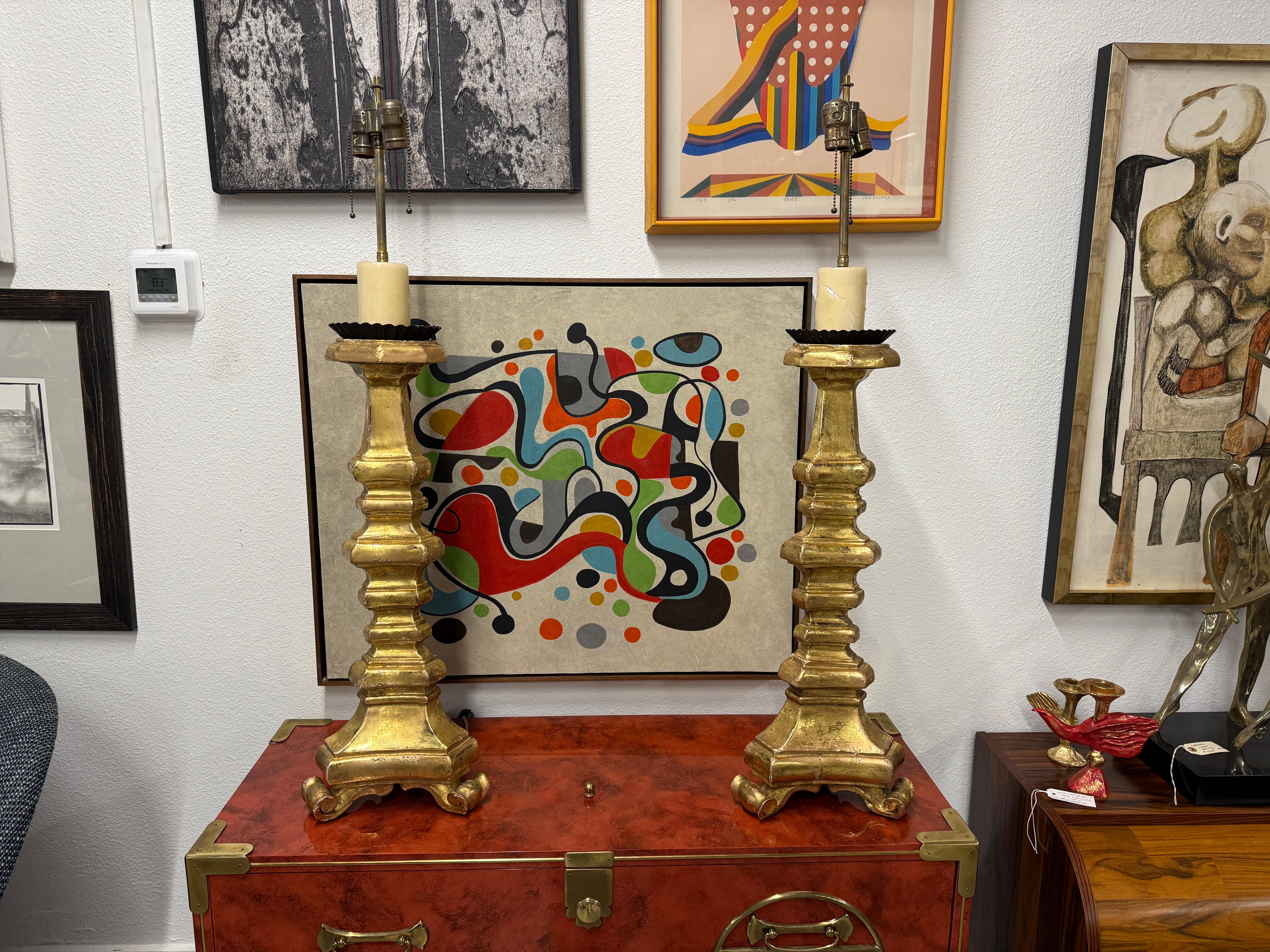 Carved Gilt Wood Italian Tall Lamps For Sale 9