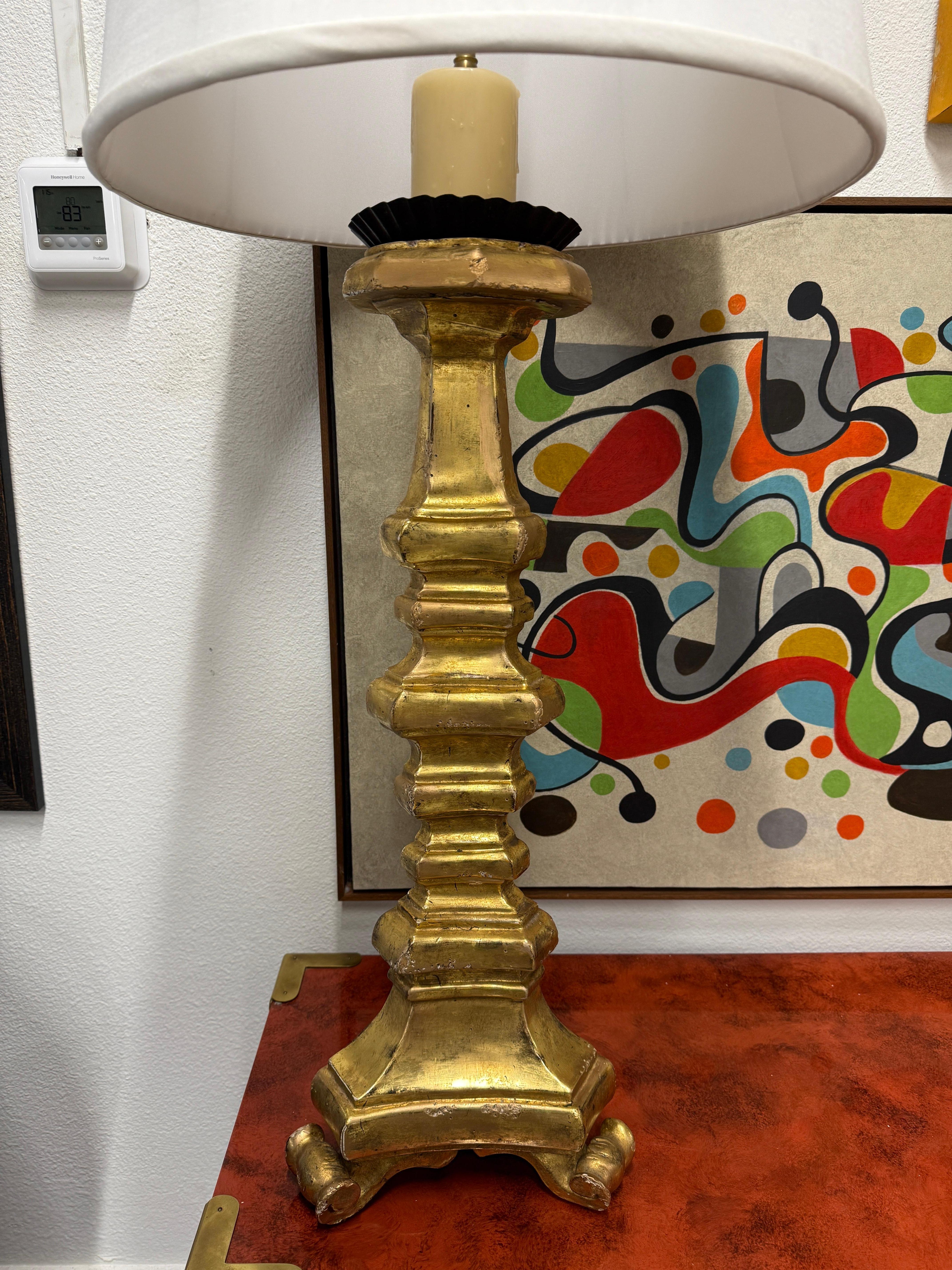 Carved Gilt Wood Italian Tall Lamps In Good Condition For Sale In Palm Springs, CA