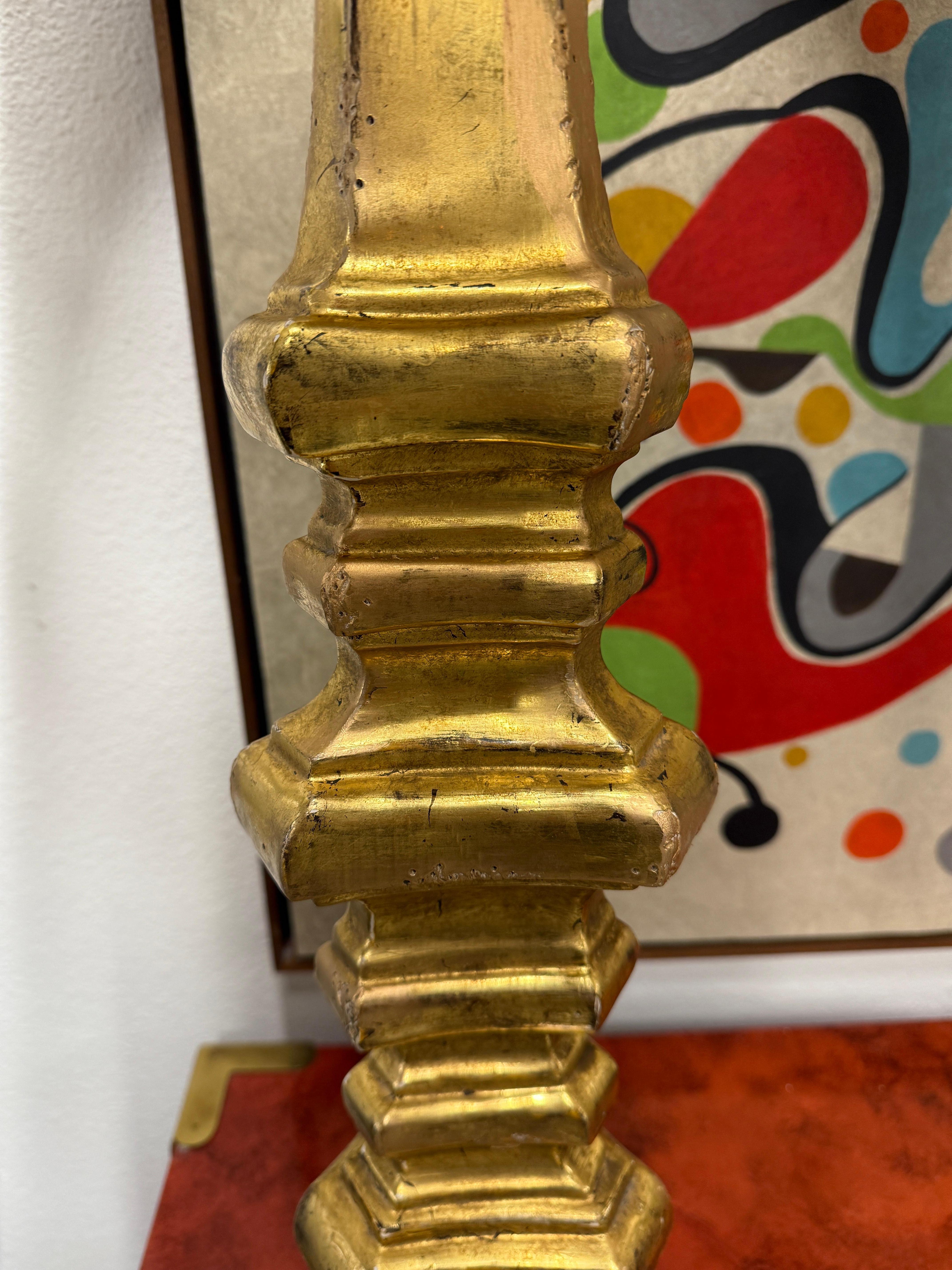 Giltwood Carved Gilt Wood Italian Tall Lamps For Sale