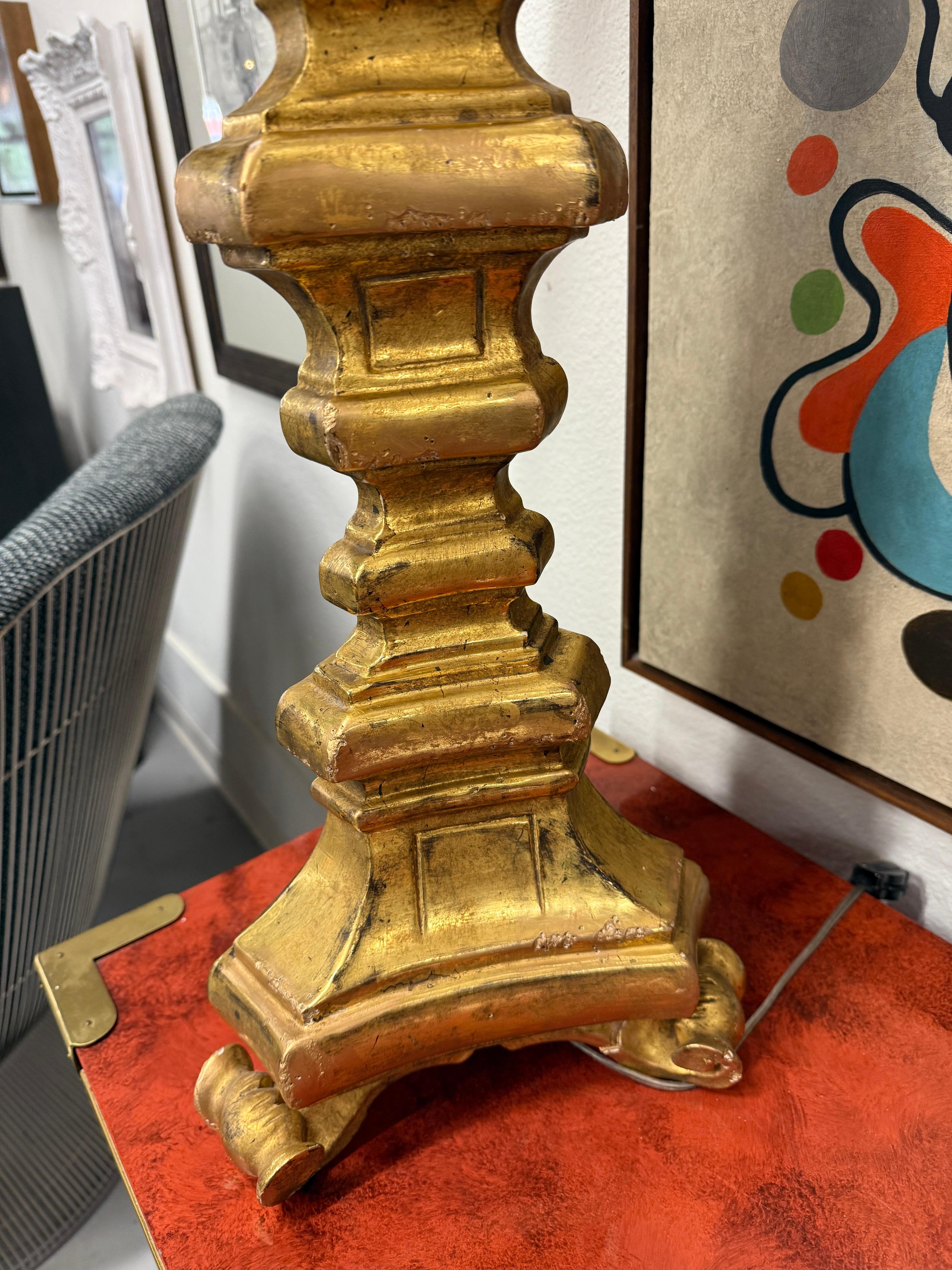 Carved Gilt Wood Italian Tall Lamps For Sale 2