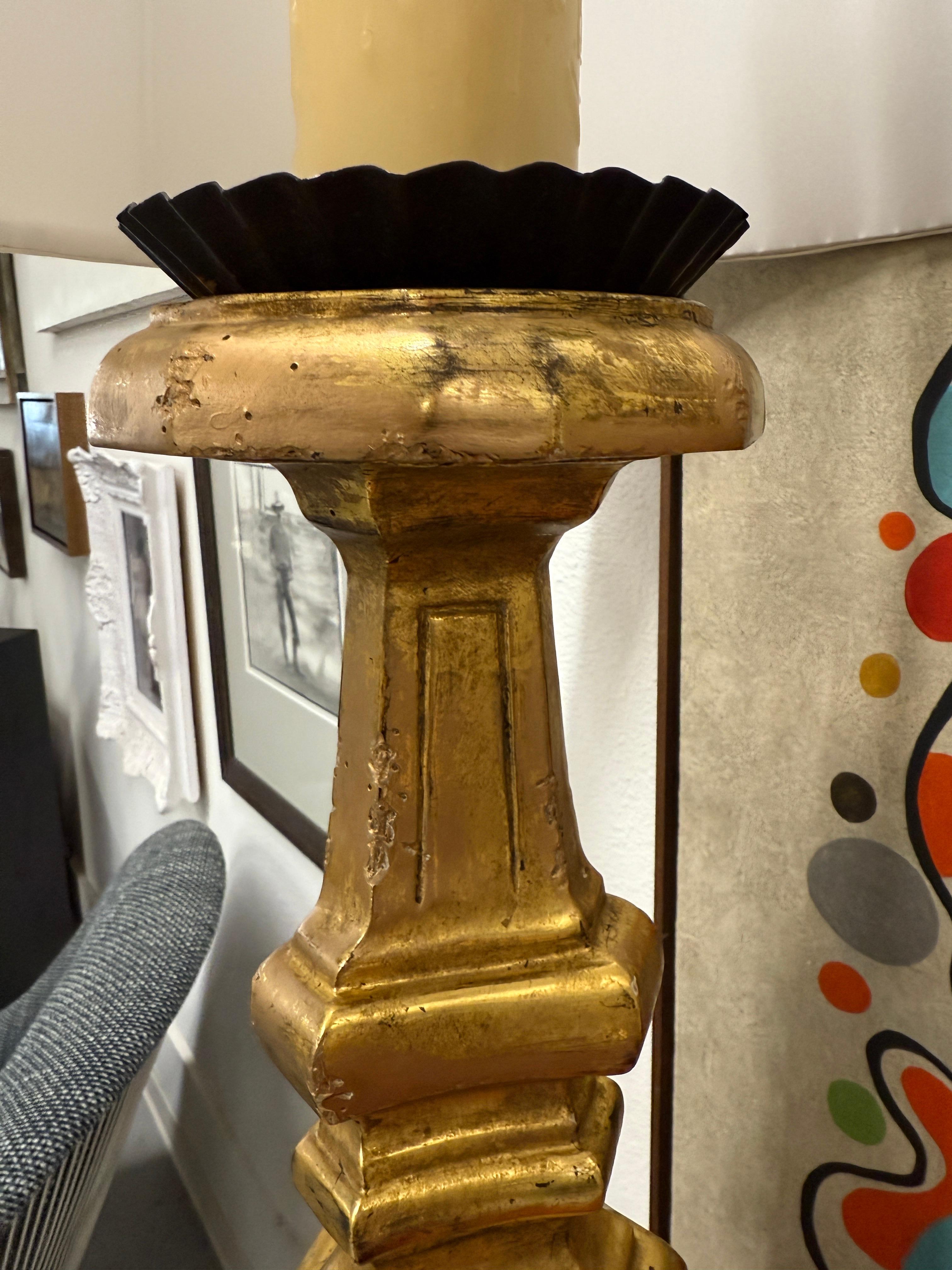 Carved Gilt Wood Italian Tall Lamps For Sale 3