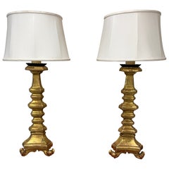 Carved Gilt Wood Italian Tall Lamps