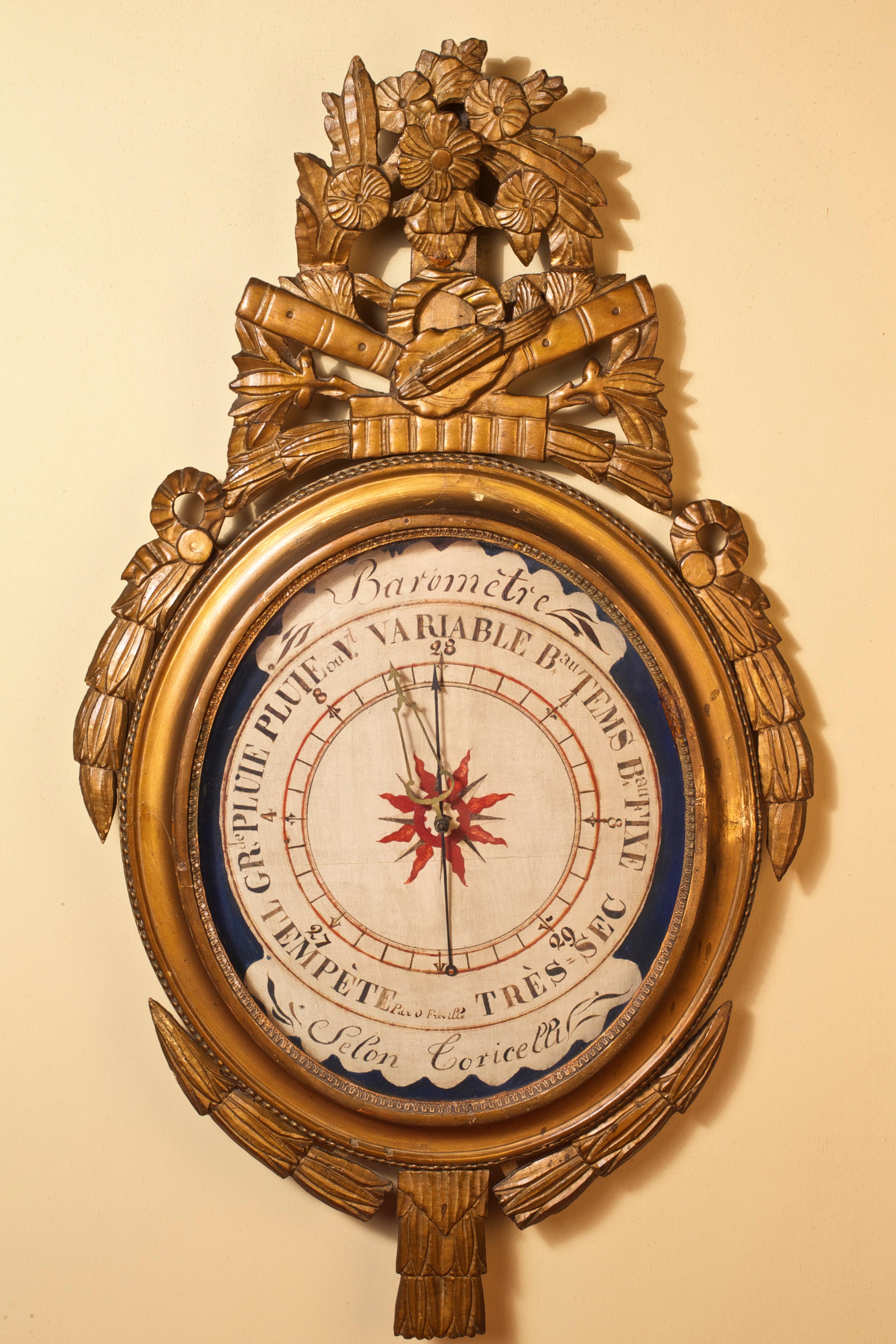 Carved Giltwood Louis XVI French Barometer In Good Condition In Norwich, GB