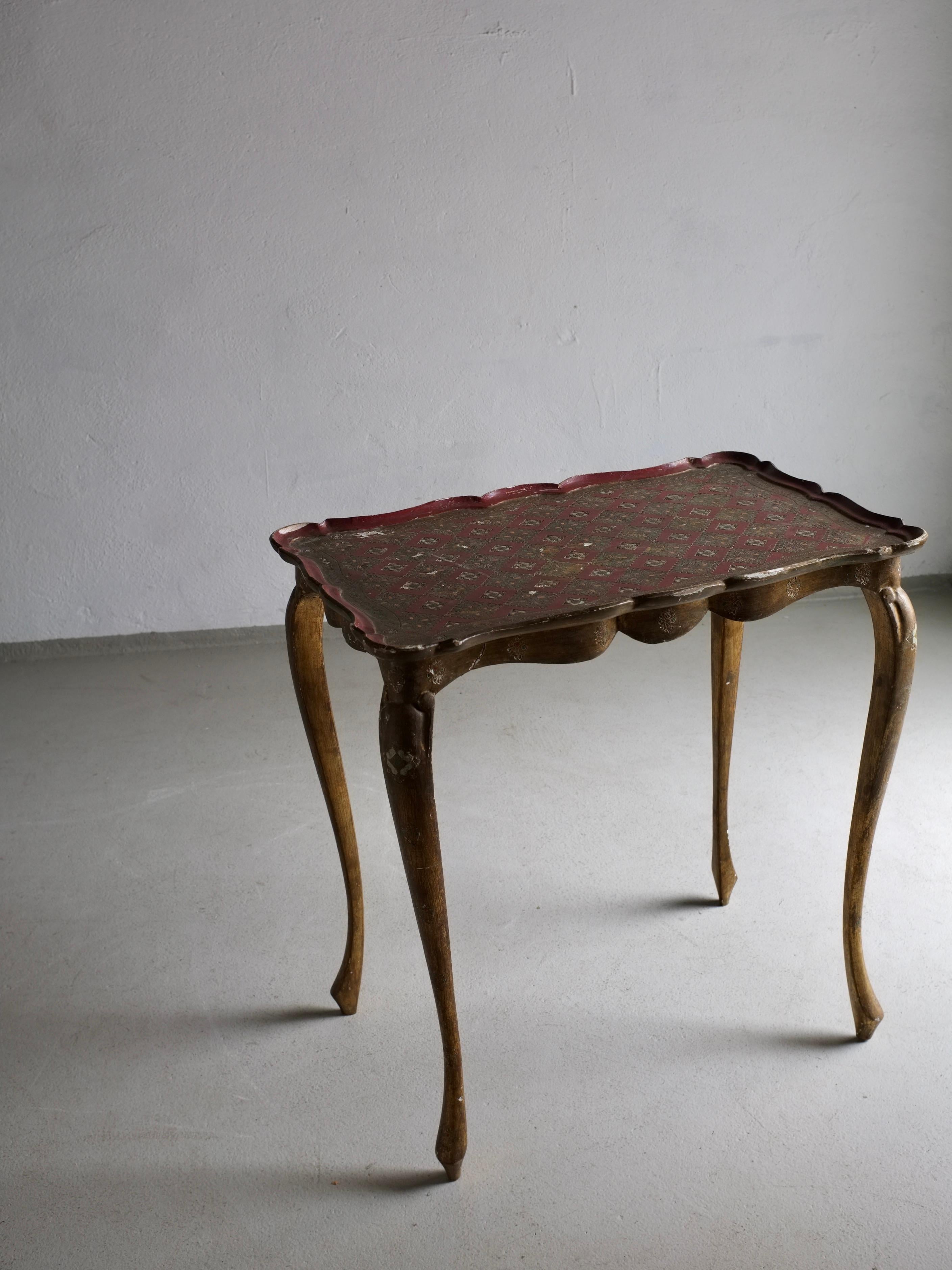 Country Carved Gilt Wood Painted Side Table, Italy 1950s For Sale