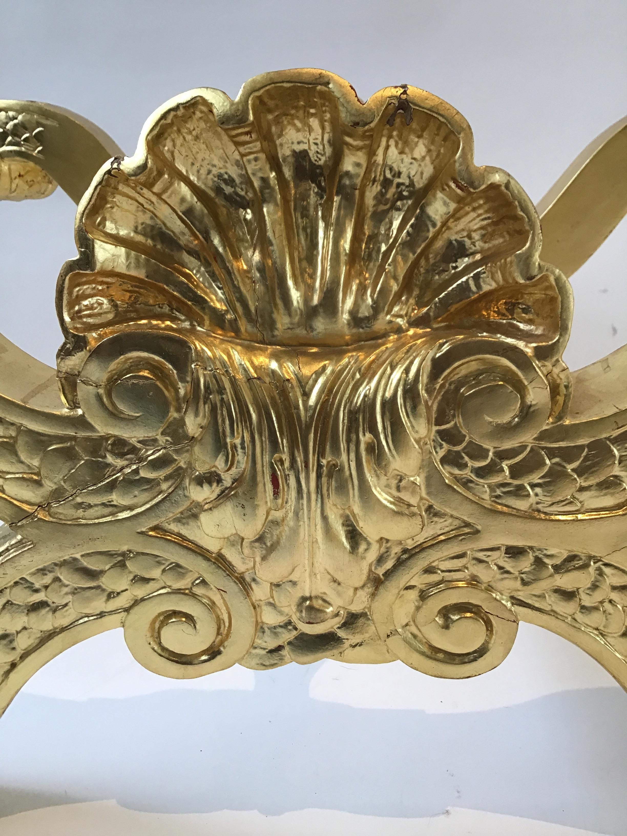 Carved Gilt Wood Rococo Lion Paw Bench For Sale 3