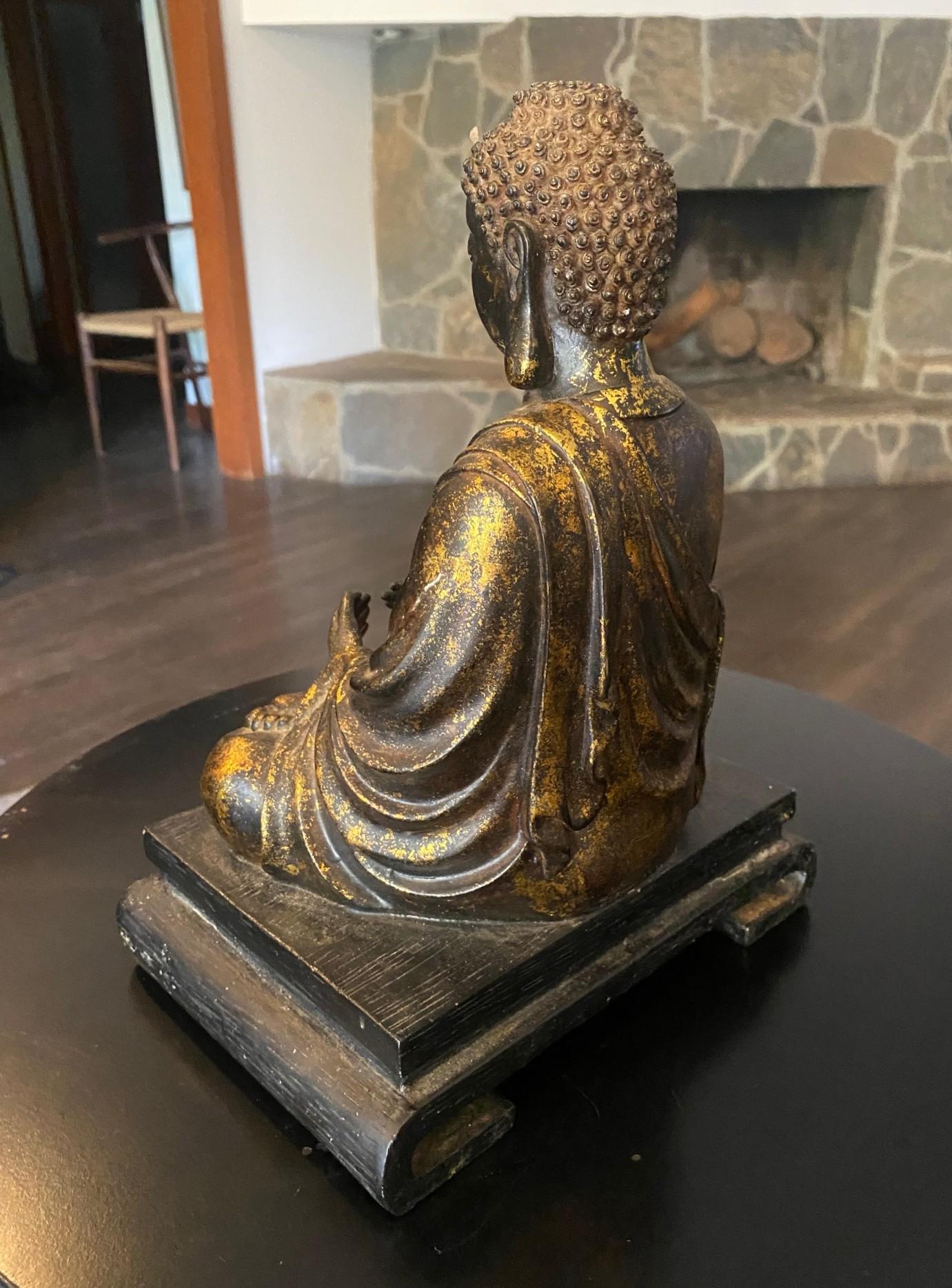 Estatua Escultura Buda Asiático Japonés Amida Nyorai Tallado Madera Dorada Sentado en venta 4